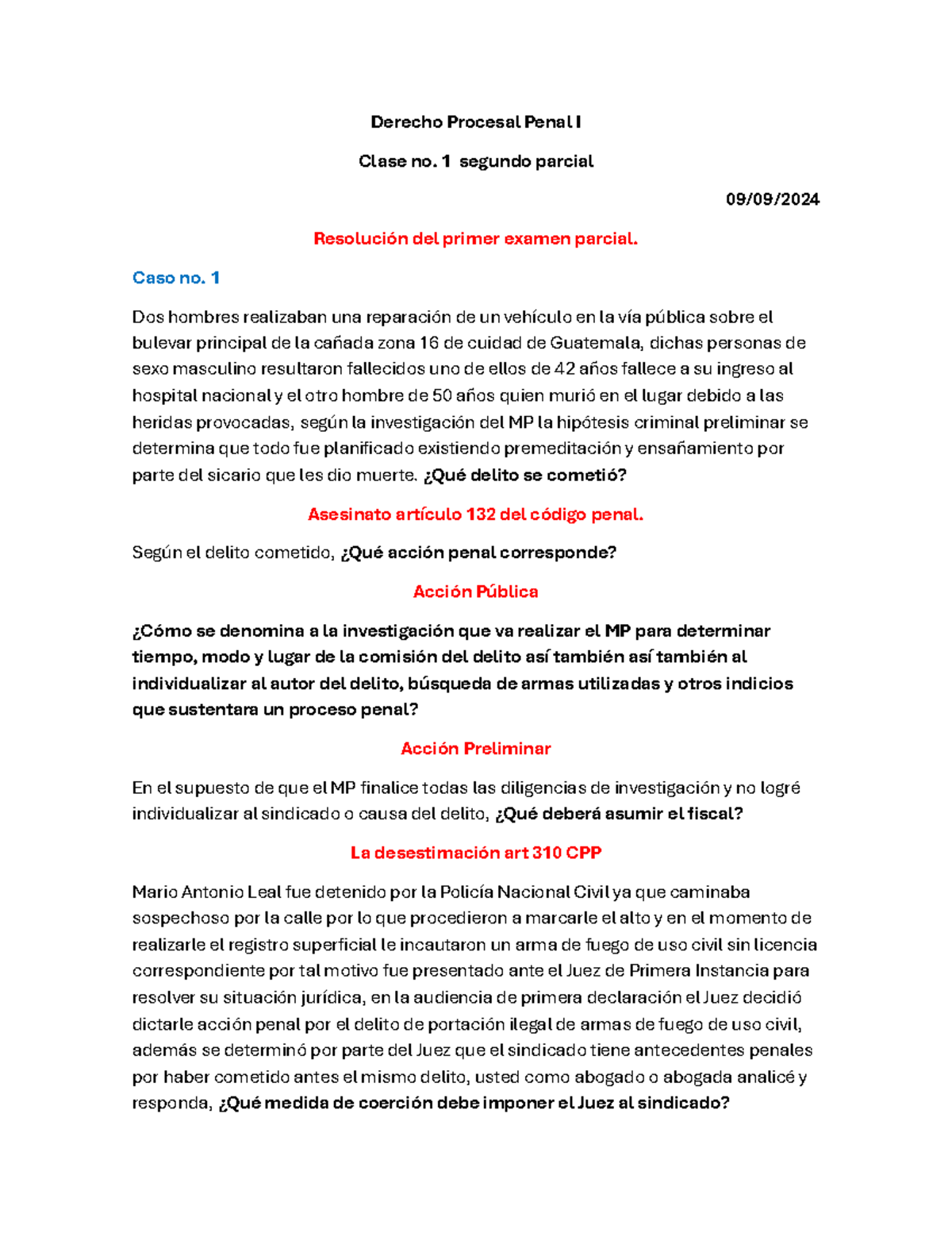 Derecho Procesal Penal I Clase no. 1 Segundo Parcial: Análisis de Casos ...