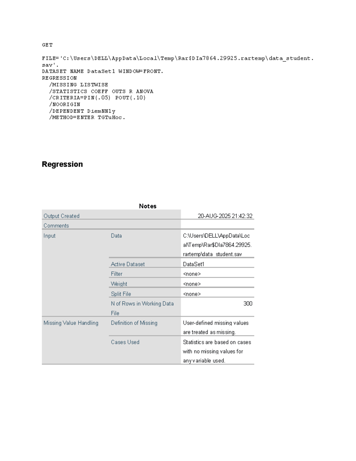 Regression Analysis Report for Course Code: GET - Studocu