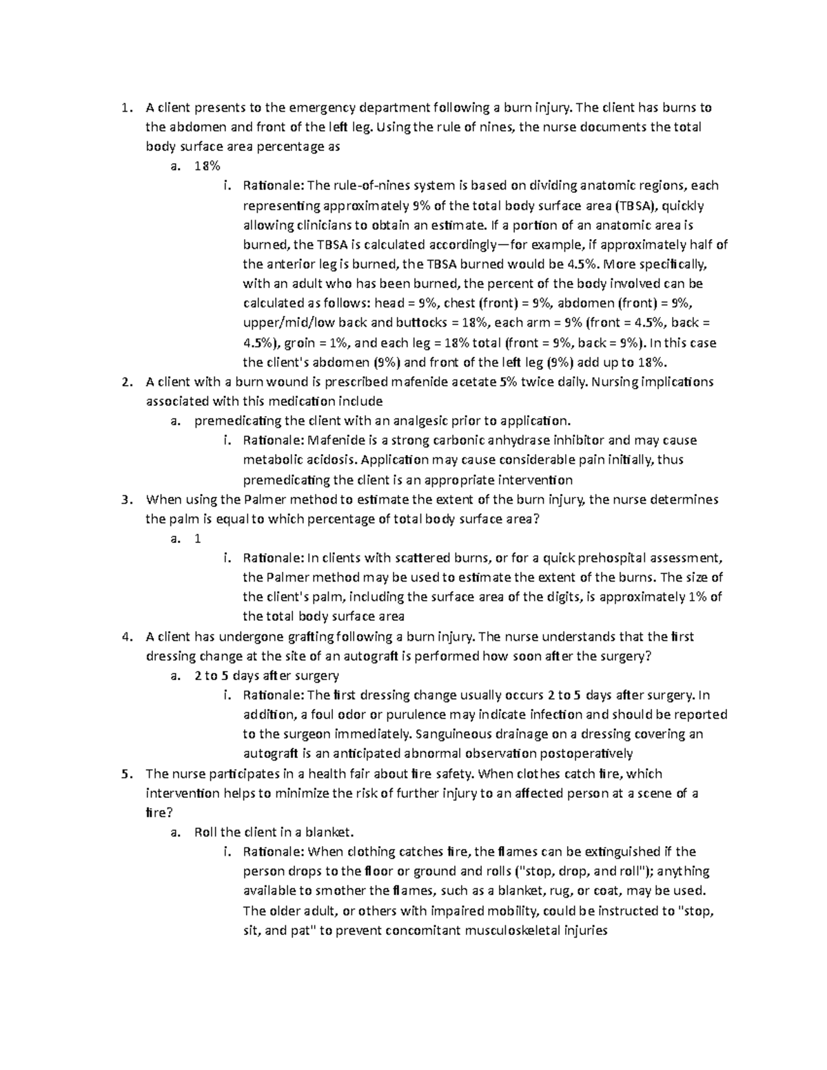Practice Questions for Nursing Care of Burn Patients (NUR-101) - Studocu
