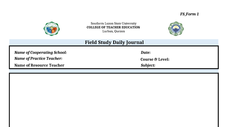 FS Daily Journal - M ,OJIUGFCFX - Southern Luzon State University ...