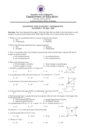 TQs - Test questionnaire - DIRECTION: Read each question carefully ...
