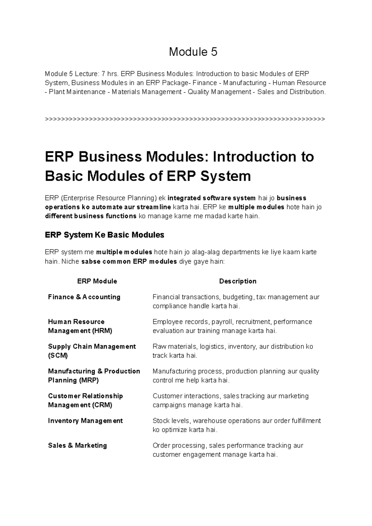 M 5 E Commerce - Module 5 Module 5 Lecture: 7 hrs. ERP Business Modules ...
