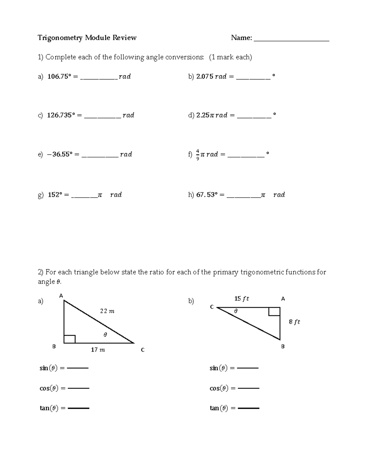 Trigonometry Module Review for Final Exam Prep - Studocu