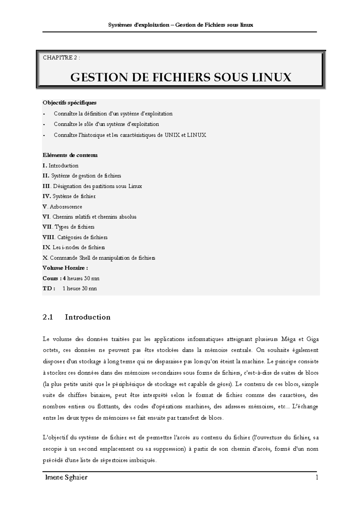 Chapitre 2 gestion fichiers sous linux - CHAPITRE 2 : GESTION DE ...