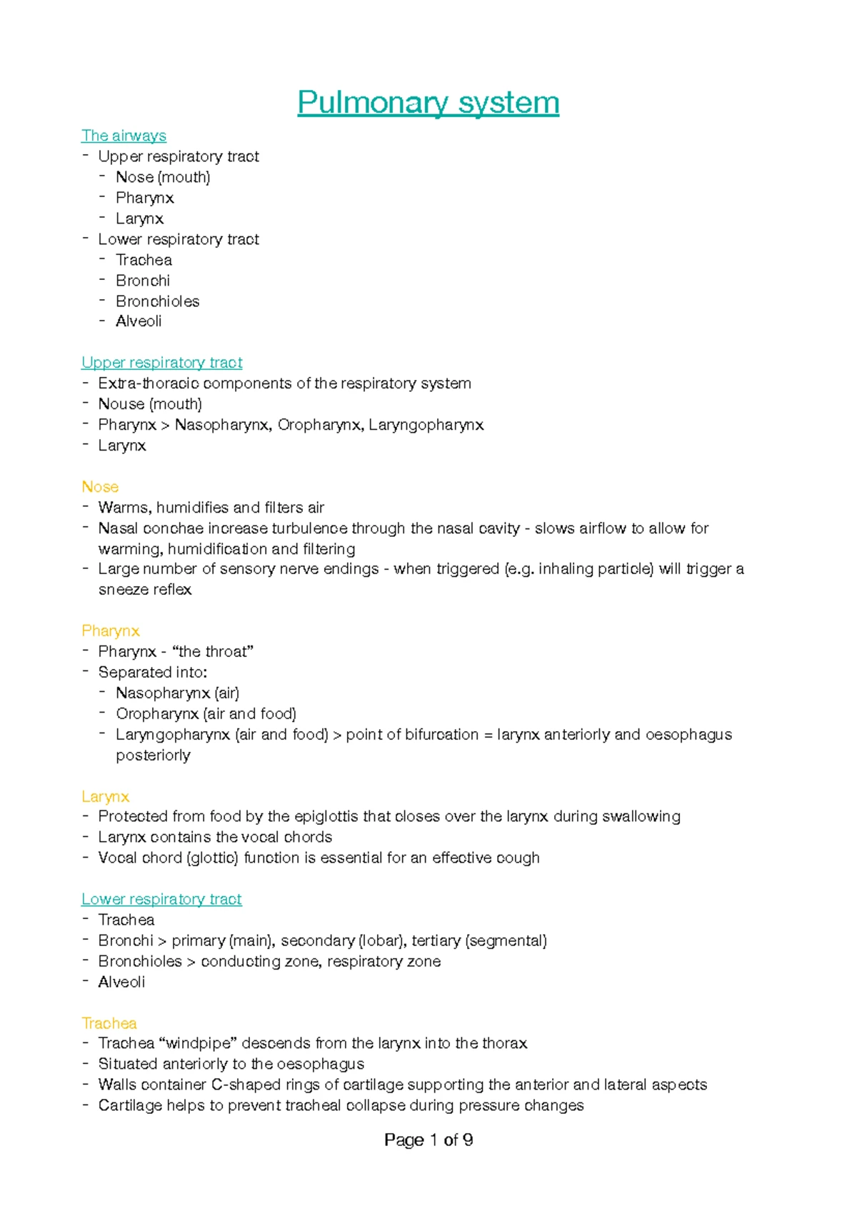 Pulmonary pathologies - notes by 2nd year physiotherapy student ...