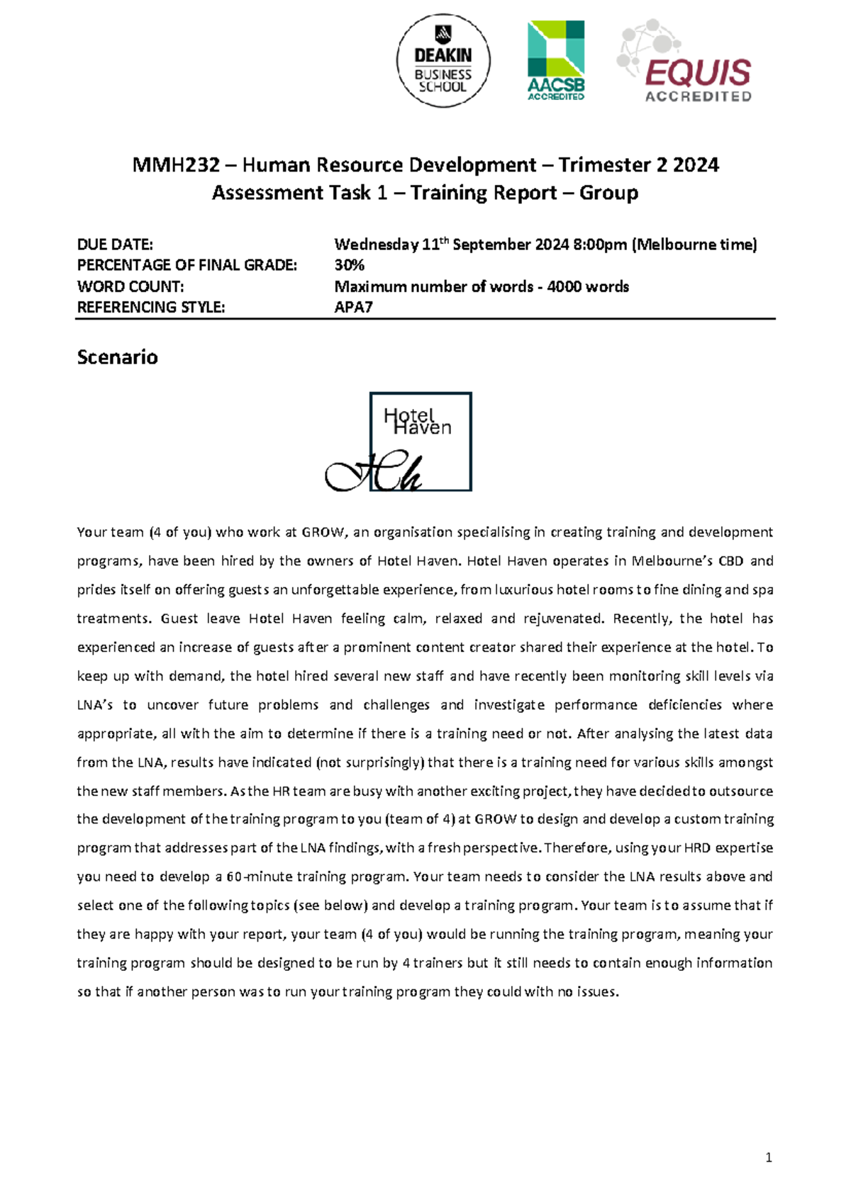 MMH232 T2 2024 Group Training Report: Designing a Training Program ...