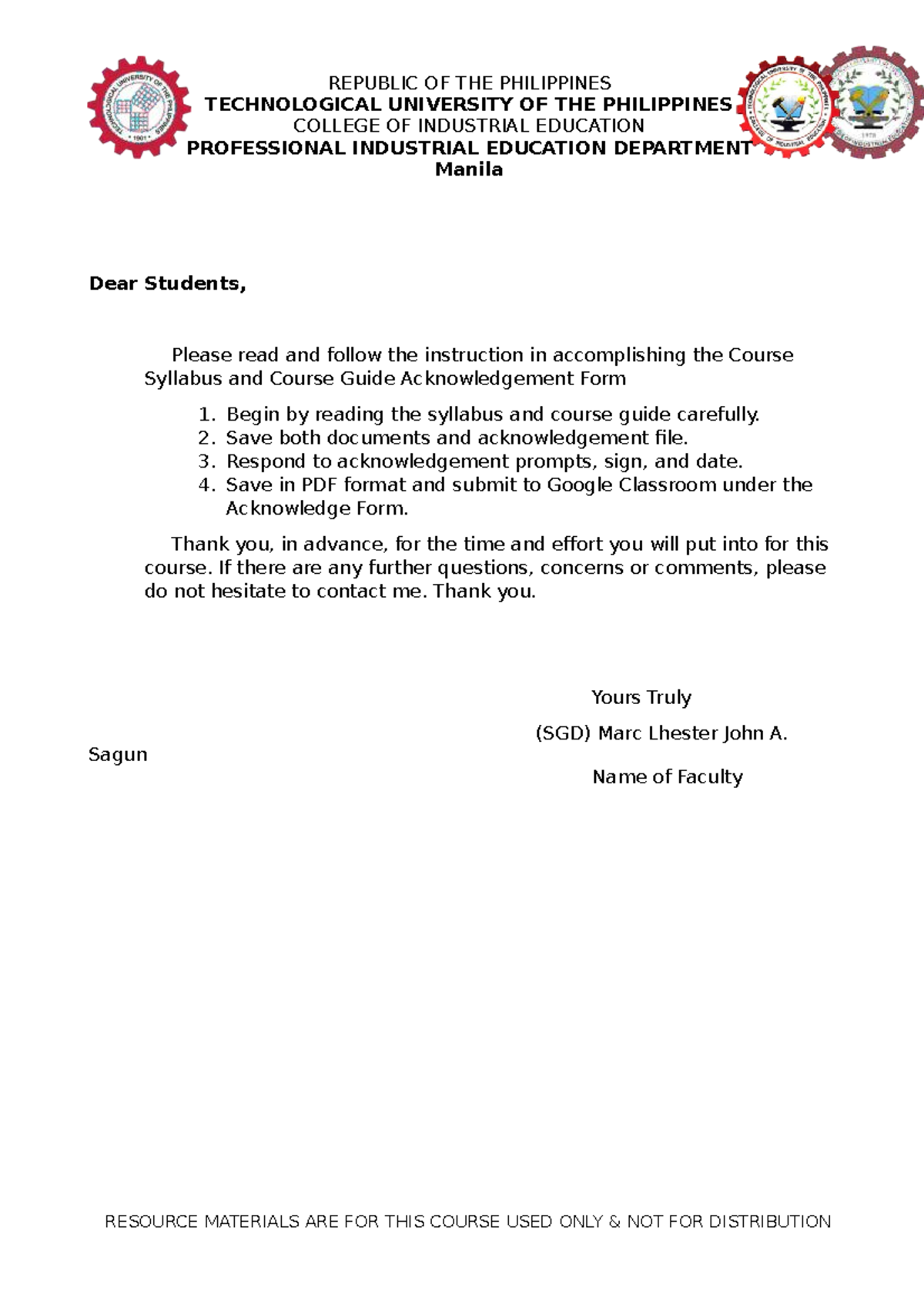 BSIE-IA Acknowledgement Form for Course Syllabus & Guide Submission ...