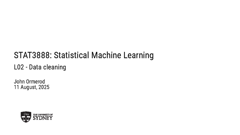Statistical Machine Learning L02: Data Cleaning Techniques and R Code ...
