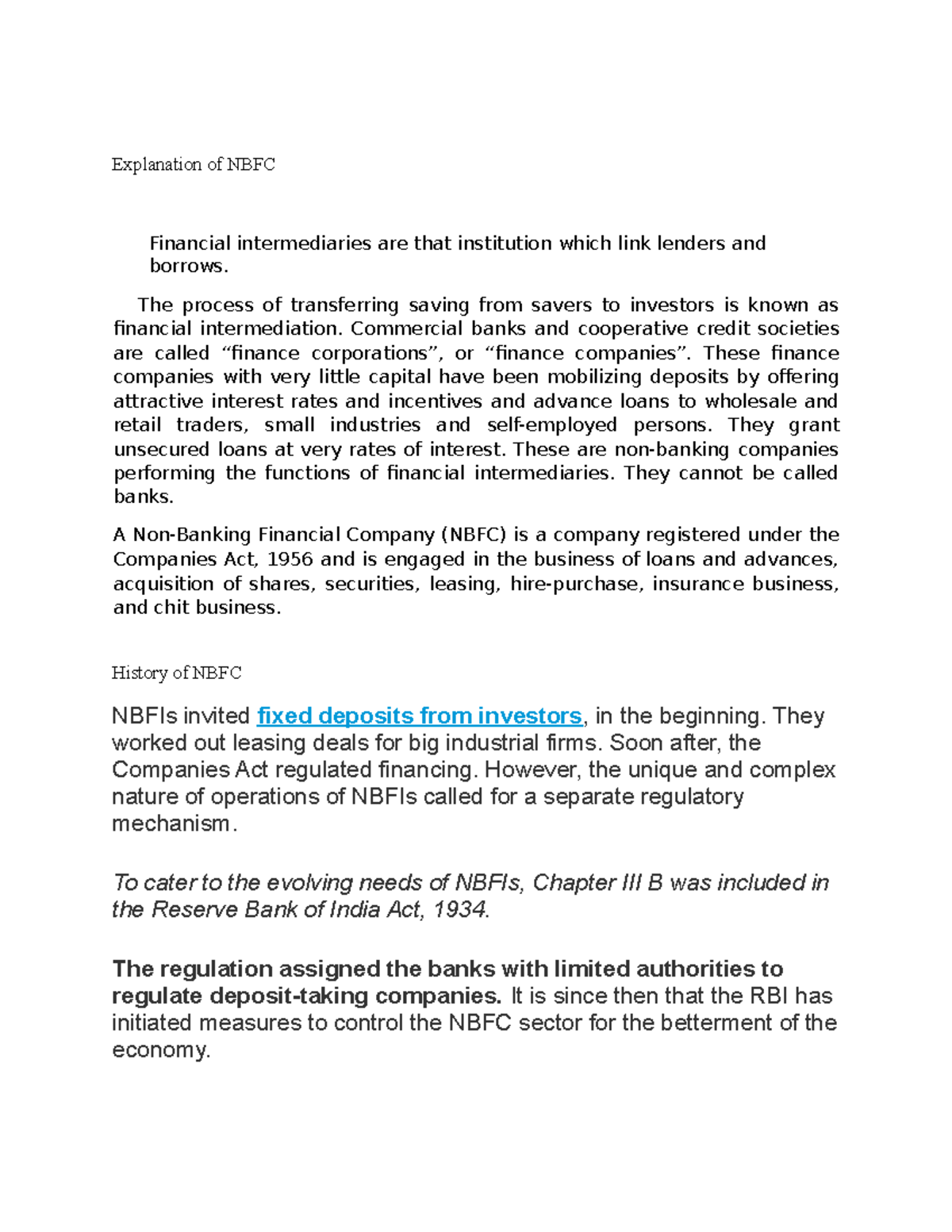 Understanding NBFCs: Key Concepts and Roles in Finance - Studocu