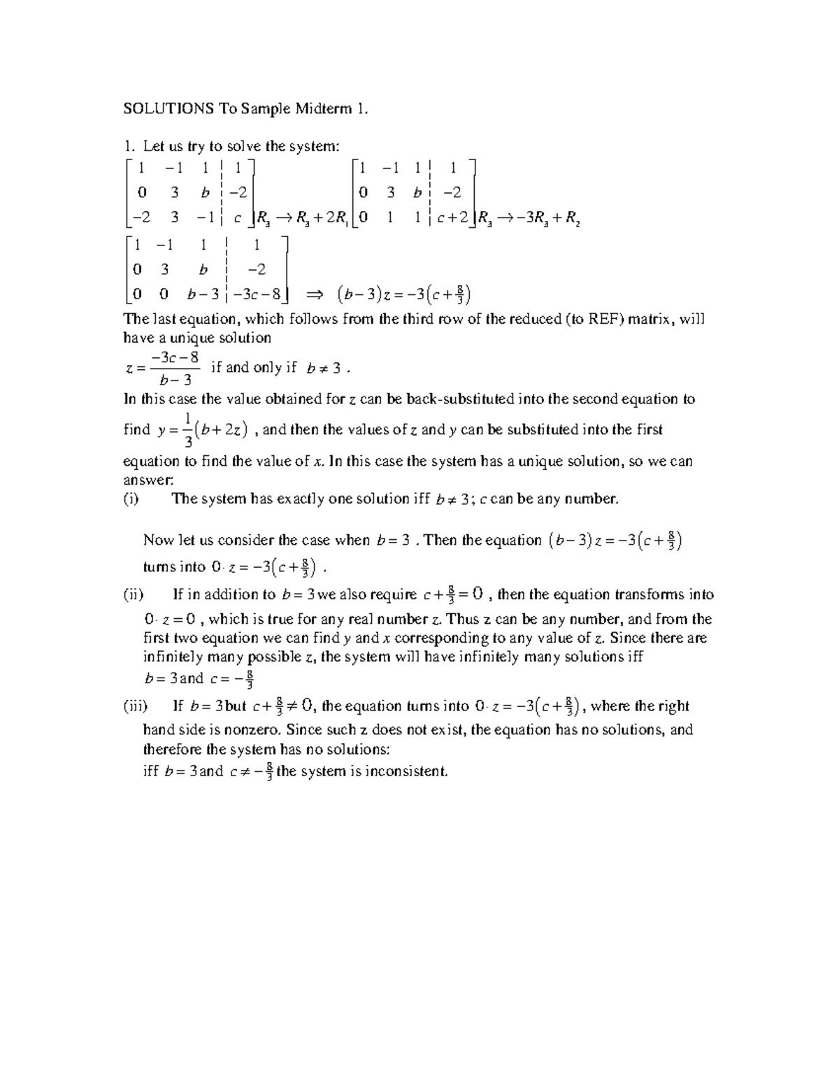 Solutions to Practice Midterm 1: System of Equations Analysis - Studocu