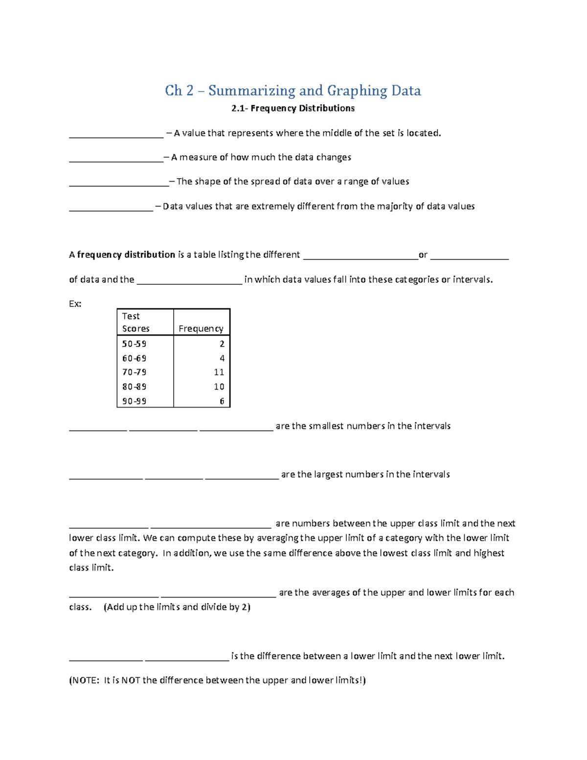 Stat 101, Ch 2: Summarizing and Graphing Data Notes - Studocu