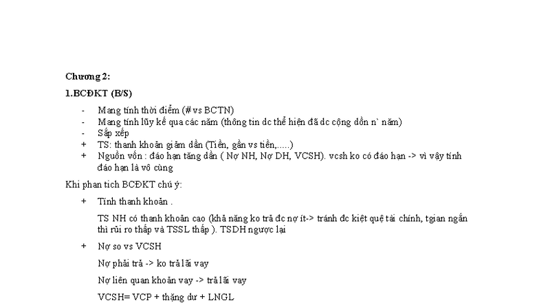 Ôn Tập TCDN: Chương 2 - Phân Tích BCĐKT và BC Thu Nhập - Studocu