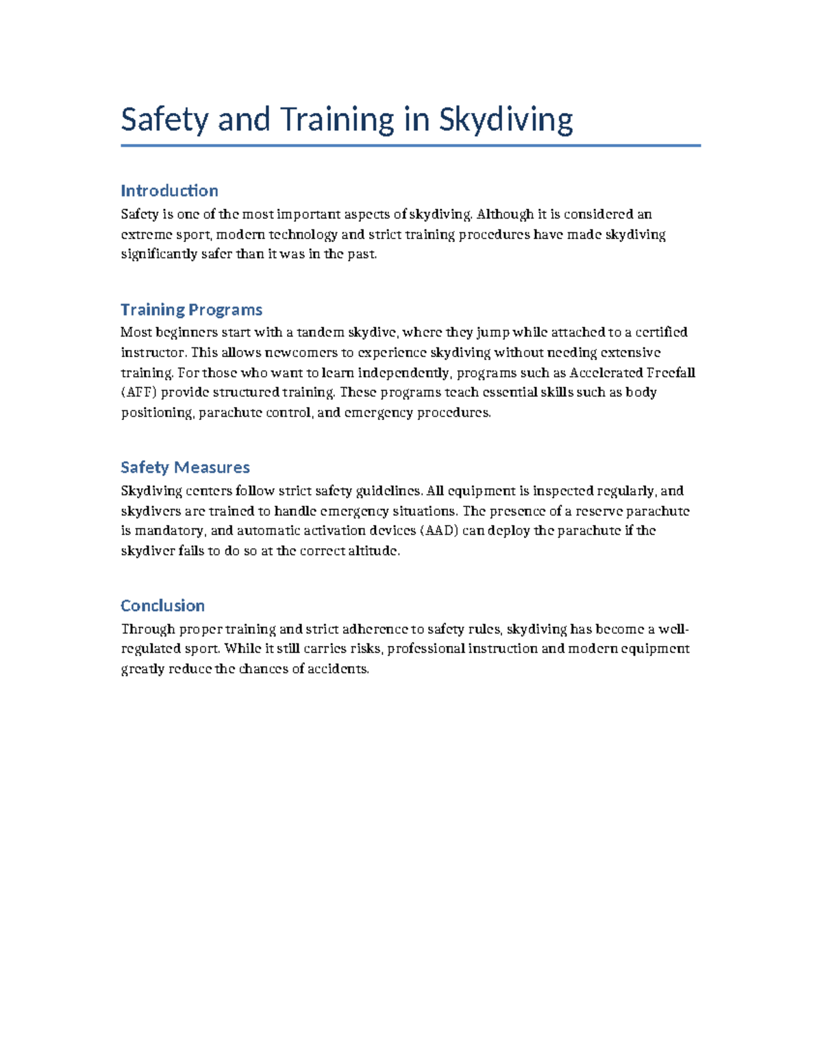 Skydiving Safety & Training Overview: Essential Guidelines - Studocu