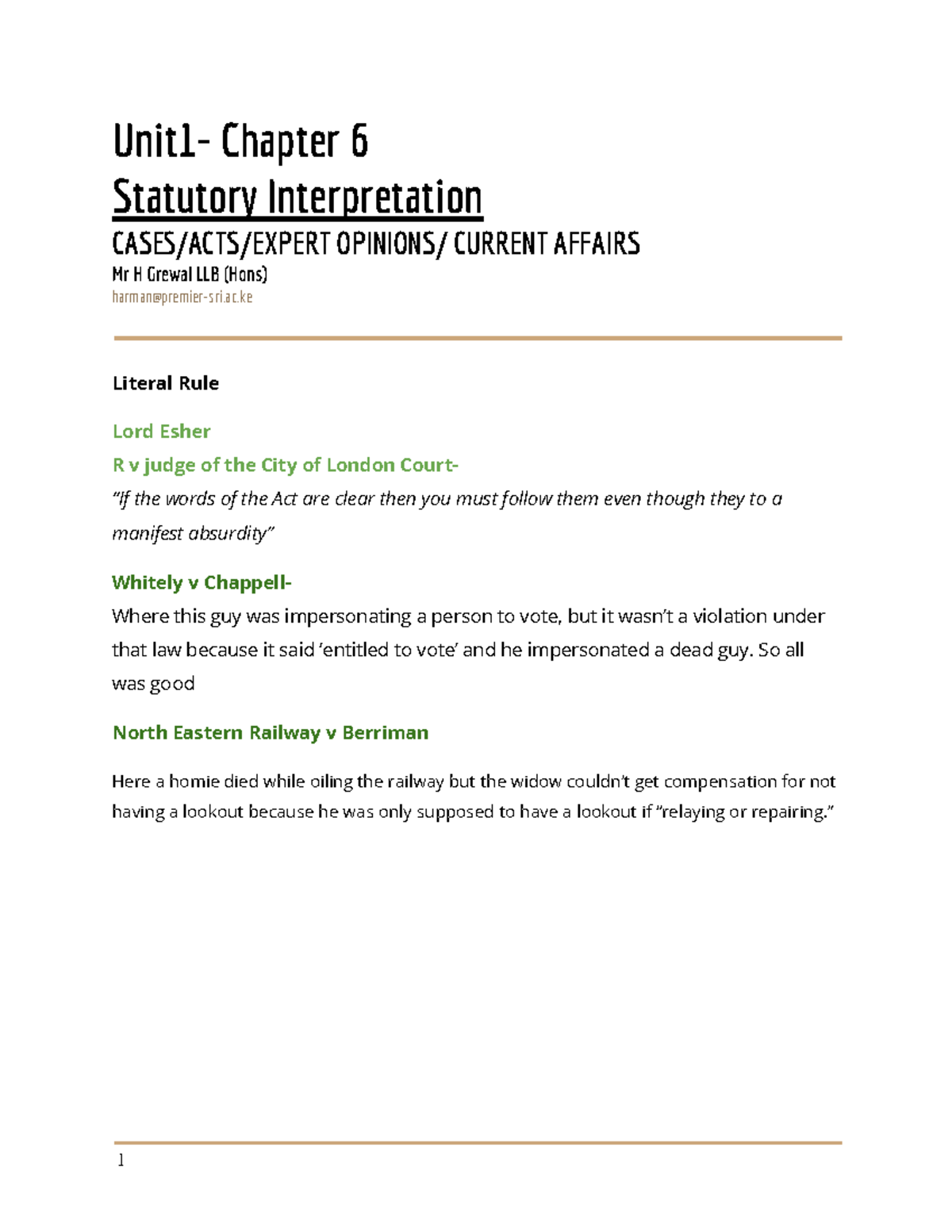 Unit 1 course 6 (HUMAN RIGHTS) case studies - Law of business ...