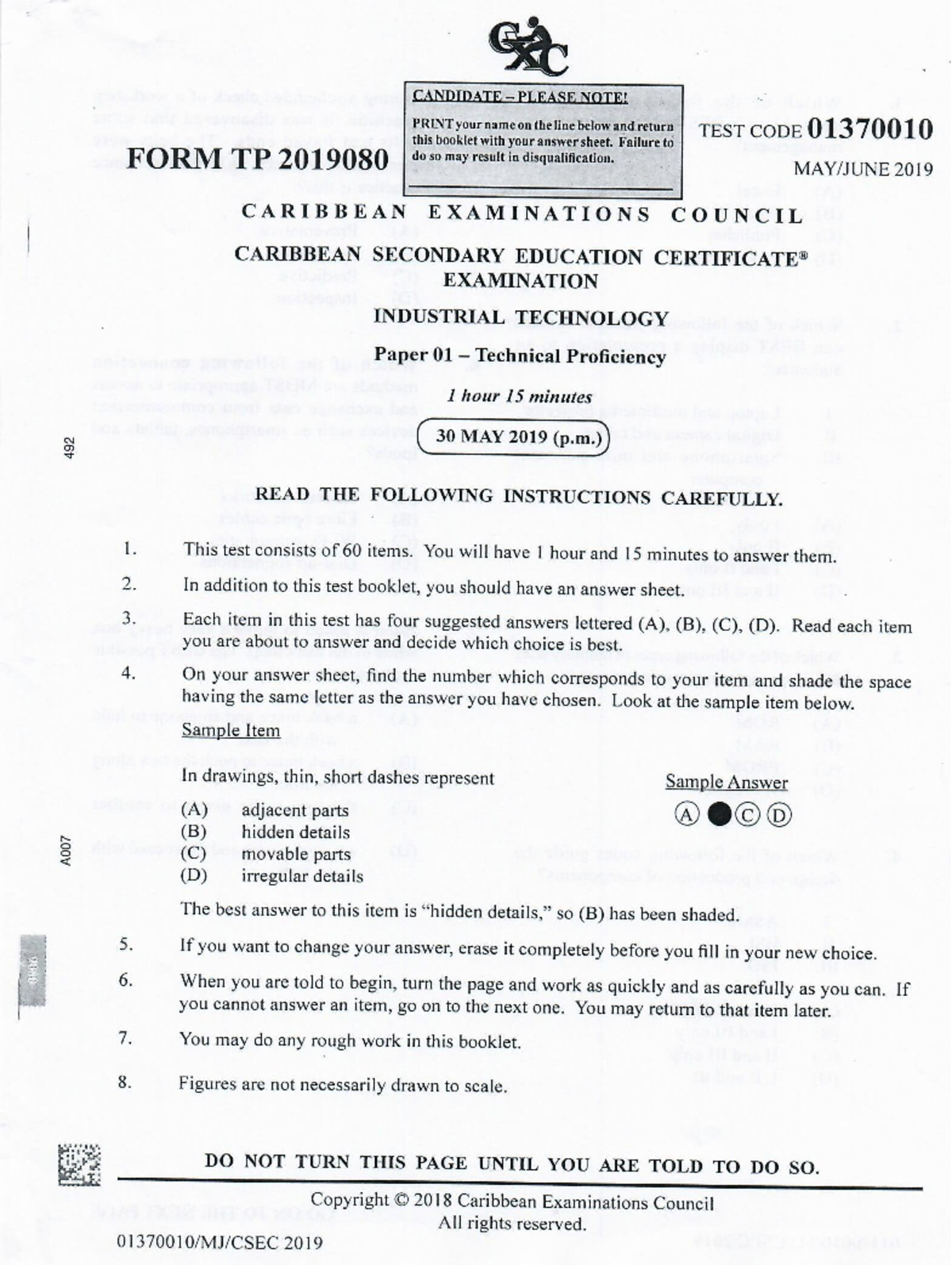 Paper 1 Solutions - 2019 for Course 1111 - Studocu