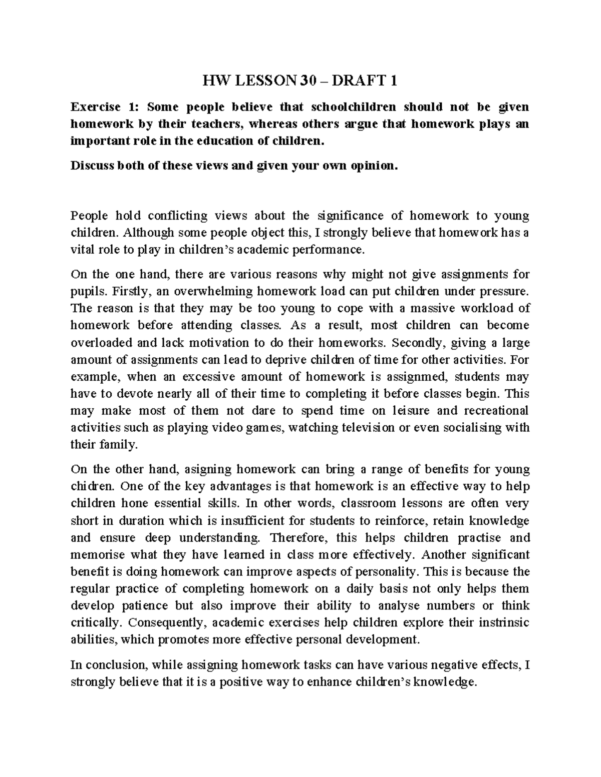 HW LESSON 30 DRAFT 2: The Role of Homework in Education - Studocu