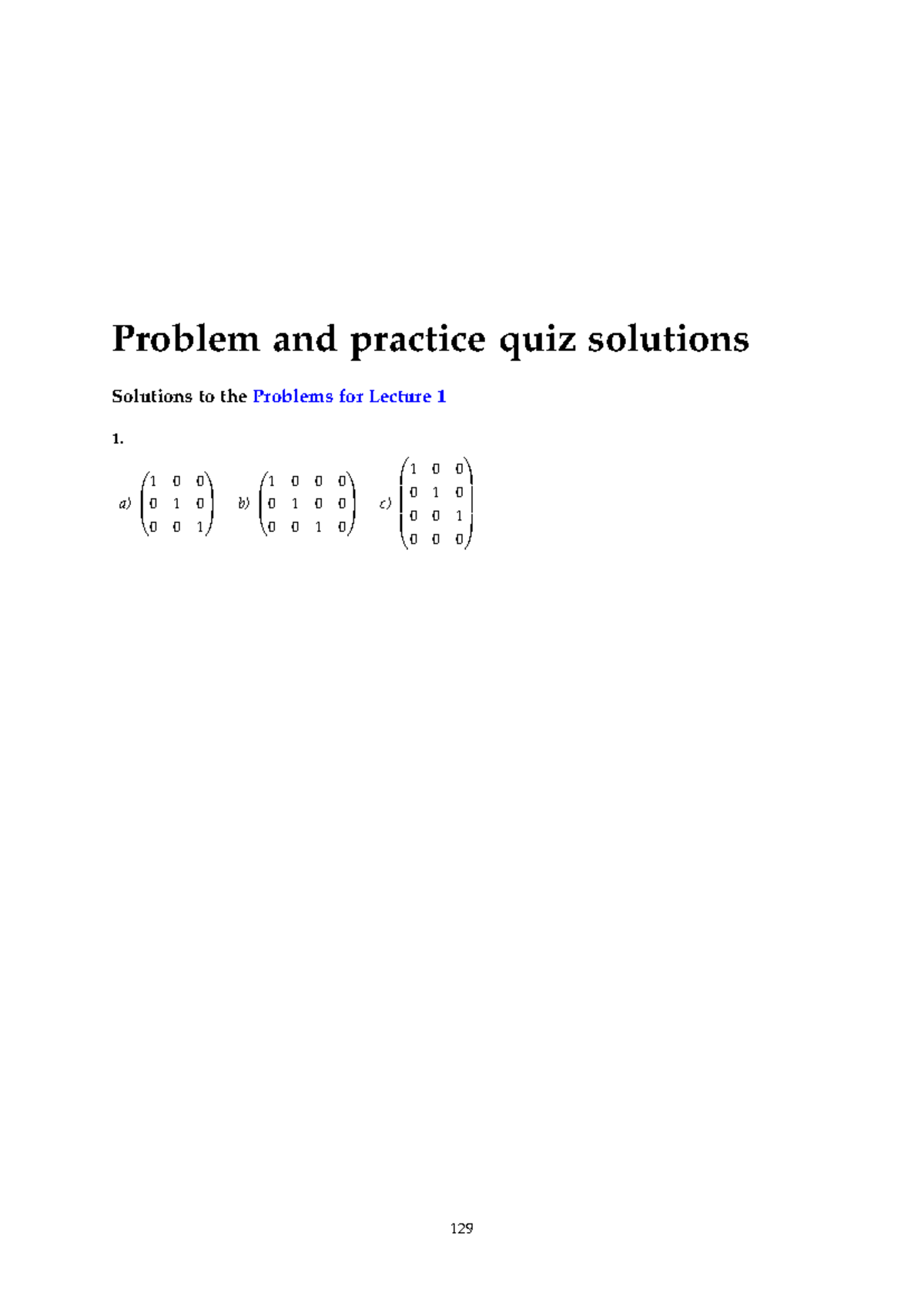 Matrix Lecture Solutions: Quiz Answers for All Lectures - Studocu