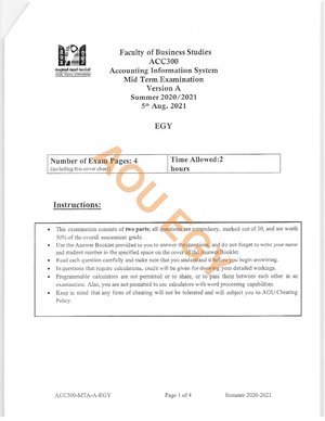 Acc300 MTA 2024 - AOU degisal Arab Open University Faculty of Business ...