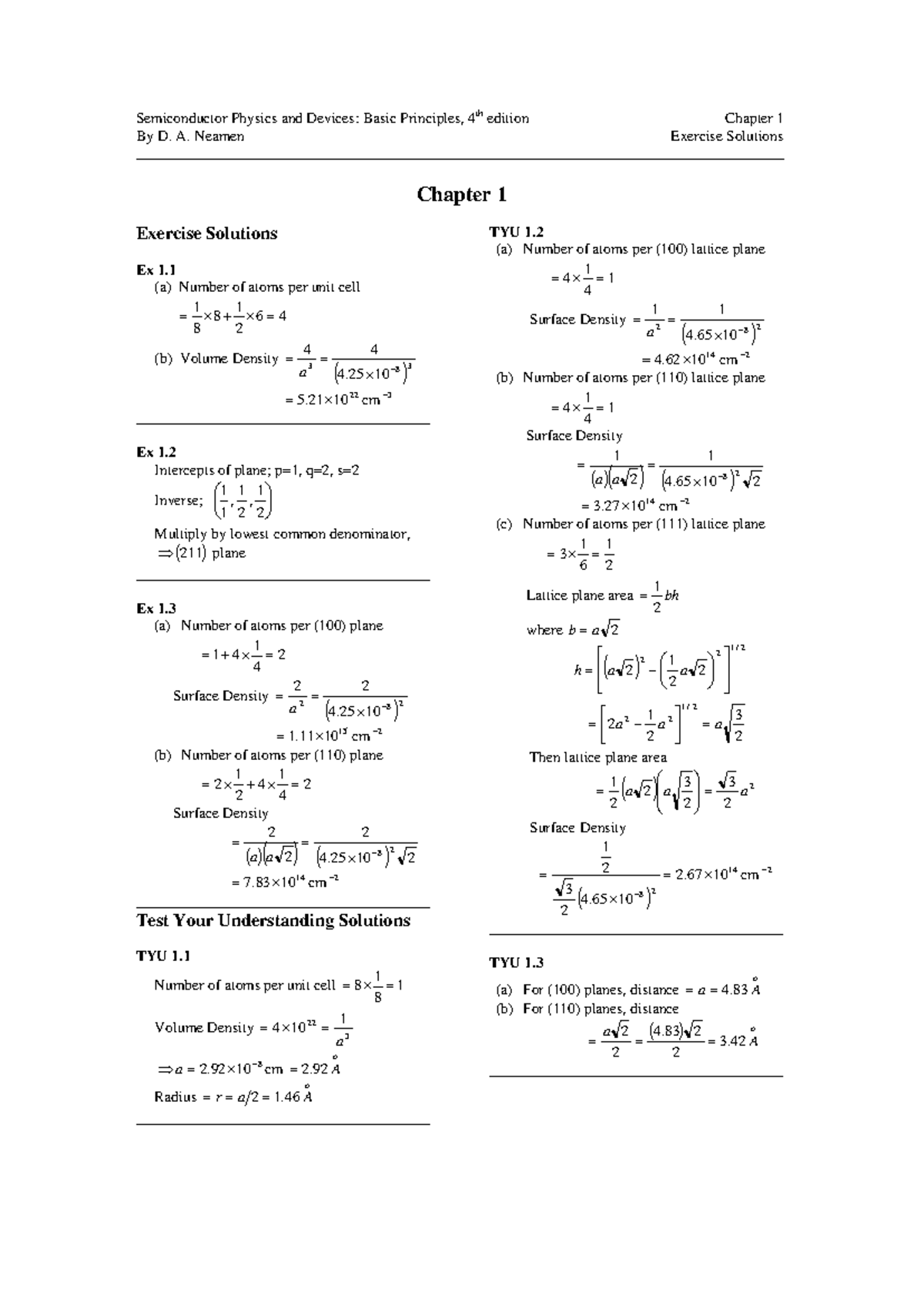 Semiconductor Physics (PHY306) Chapter 1 Exercise Solutions - Studocu
