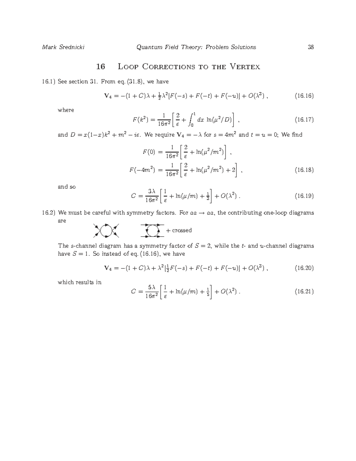 Quantum Field Theory (QFT) Problem Solutions: Loop Corrections 38 - Studocu