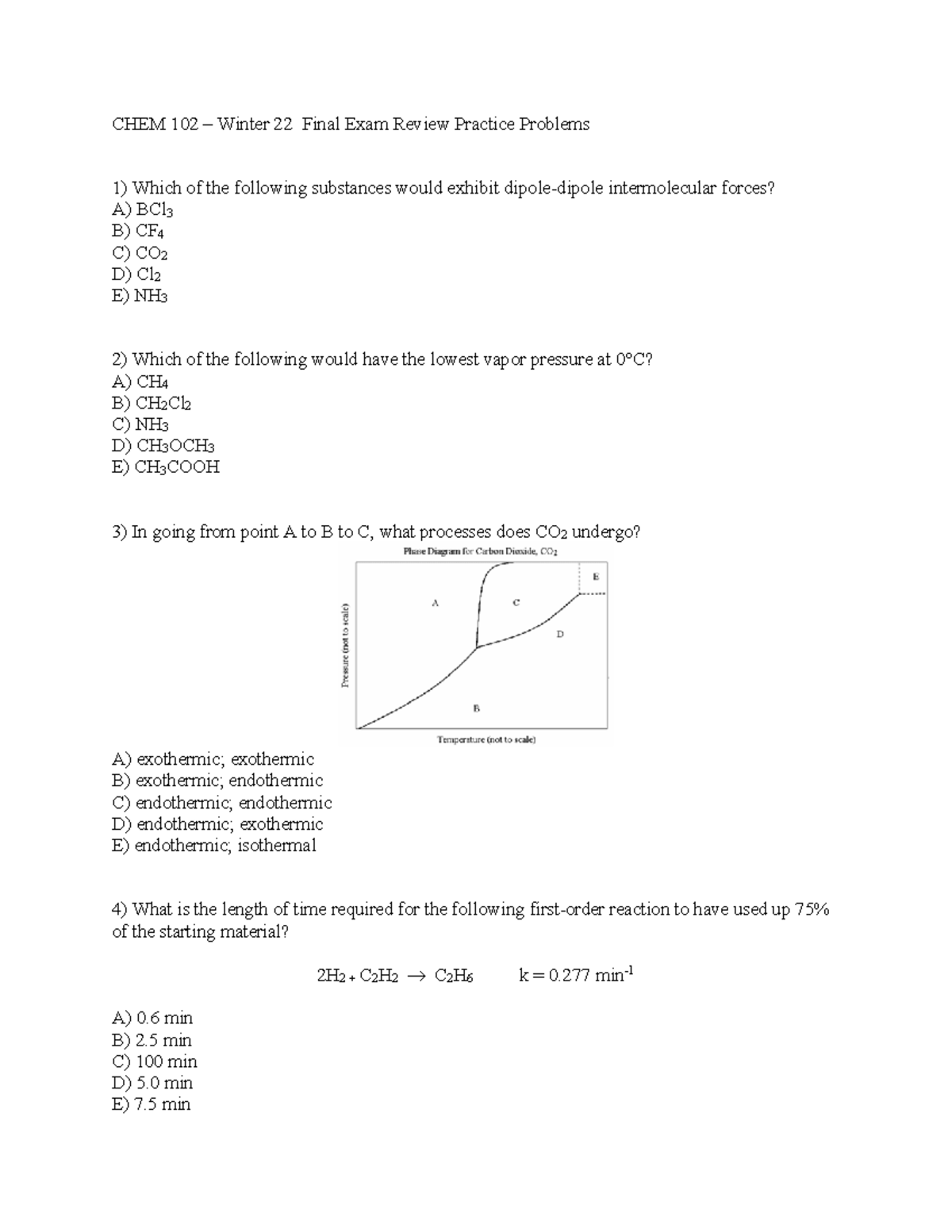 Chem 102 Winter 22 Final Exam Review Practice Questions - Studocu