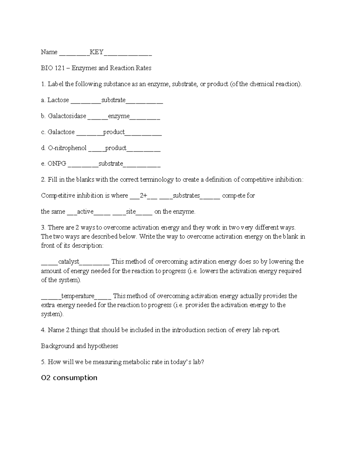 BIO 121 Lab Report: Enzymes & Reaction Rates Evaluation - Studocu