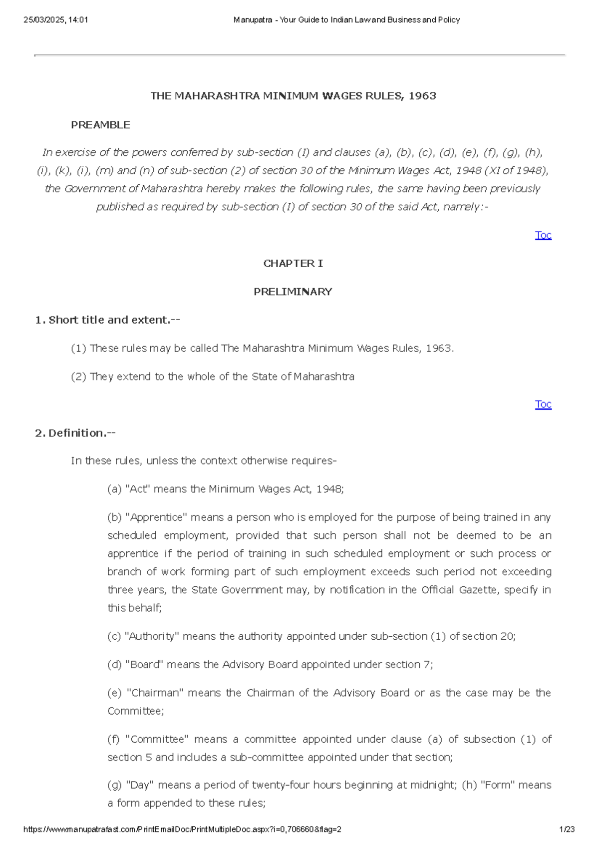14:01 Manupatra Guide to Maharashtra Minimum Wages Rules, 1963 - Studocu