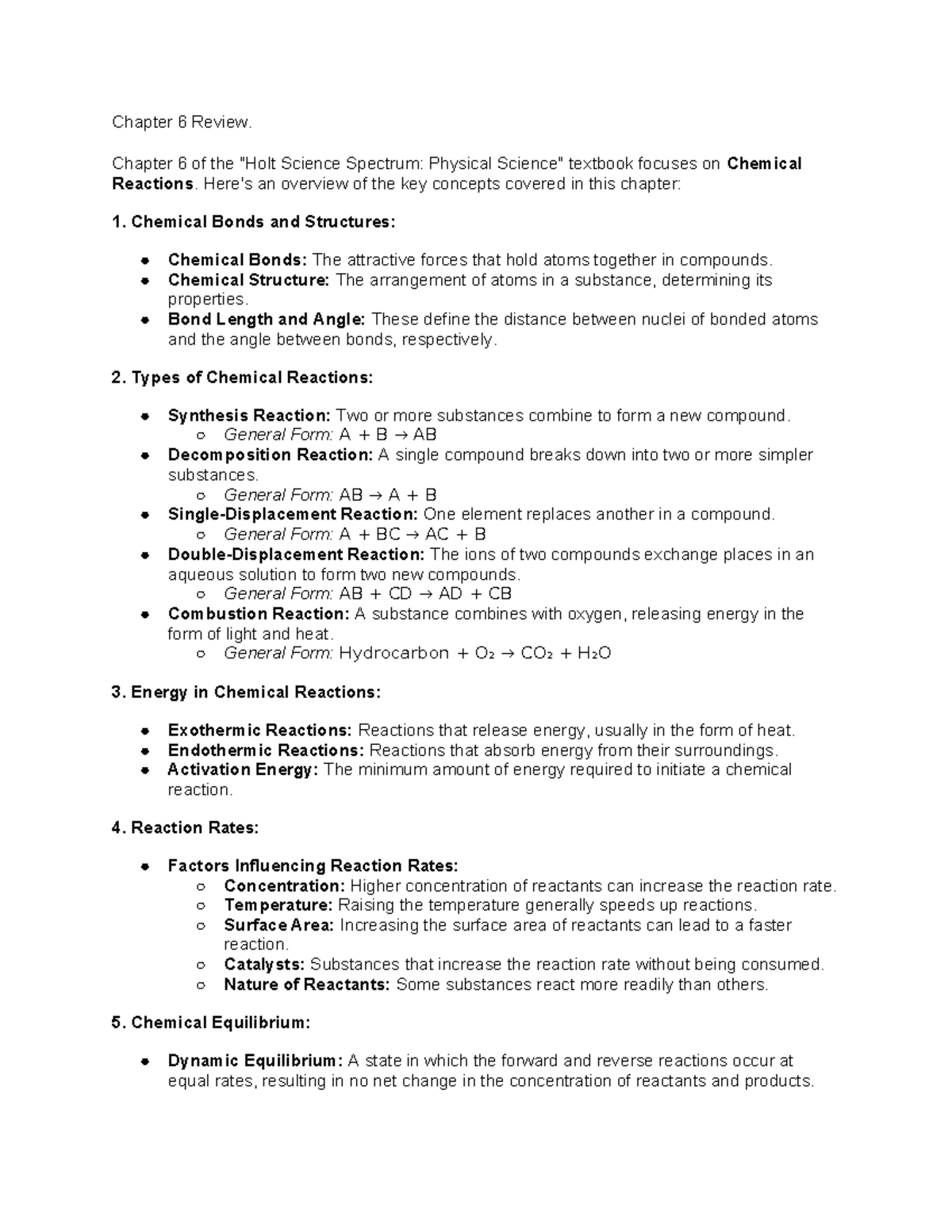Chapter 6 Review - Physical Science Integrating Chemistry, Physics ...