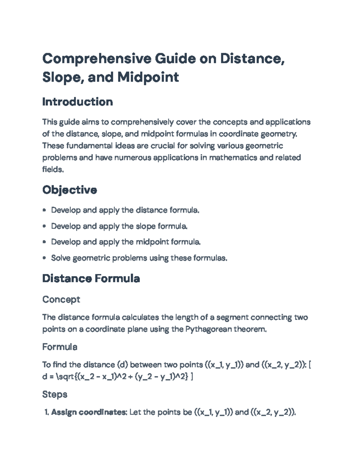 Comprehensive Guide on Distance, Slope, and Midpoint in Geometry ...