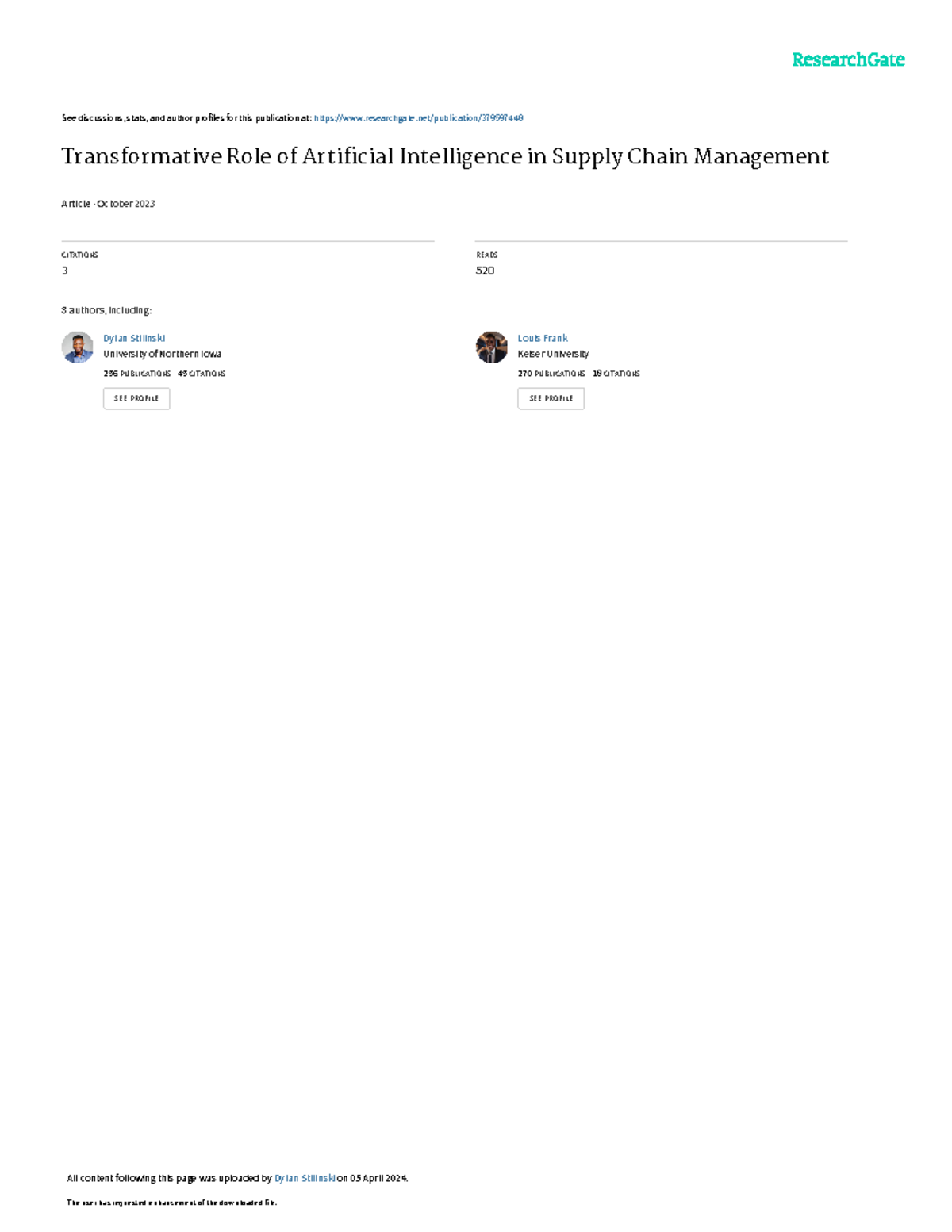 Transformative role of AI in supply chain management - Article 2023 ...