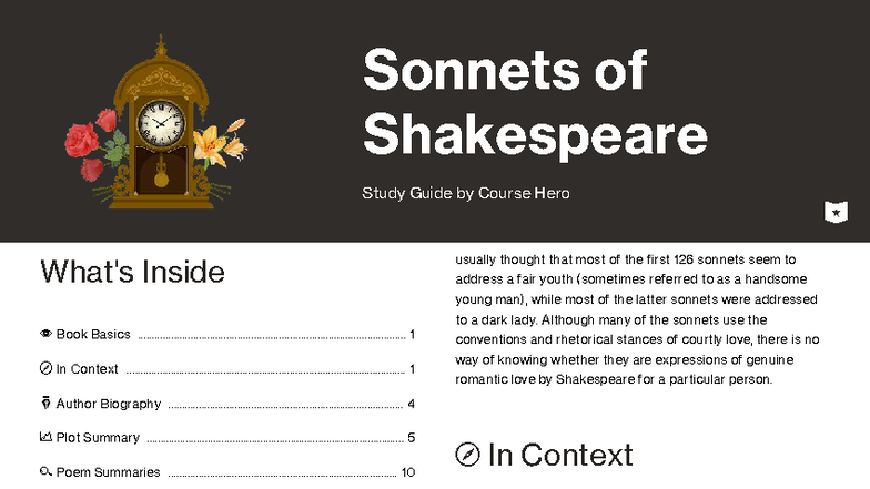 Sonnets of Shakespeare Study Guide: Analysis and Themes - Studocu
