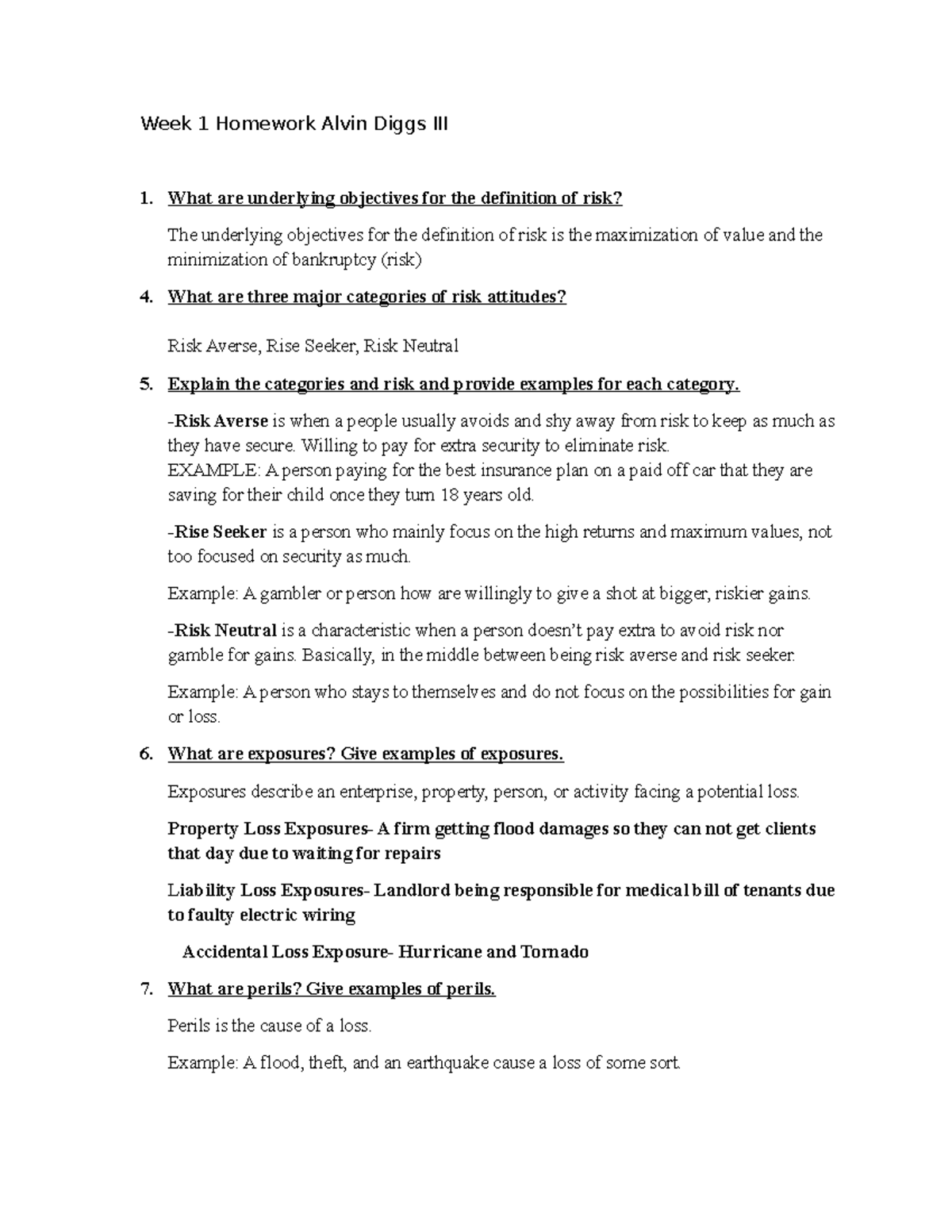 FIN 101: Week 1 Homework on Risk Definitions and Categories - Studocu