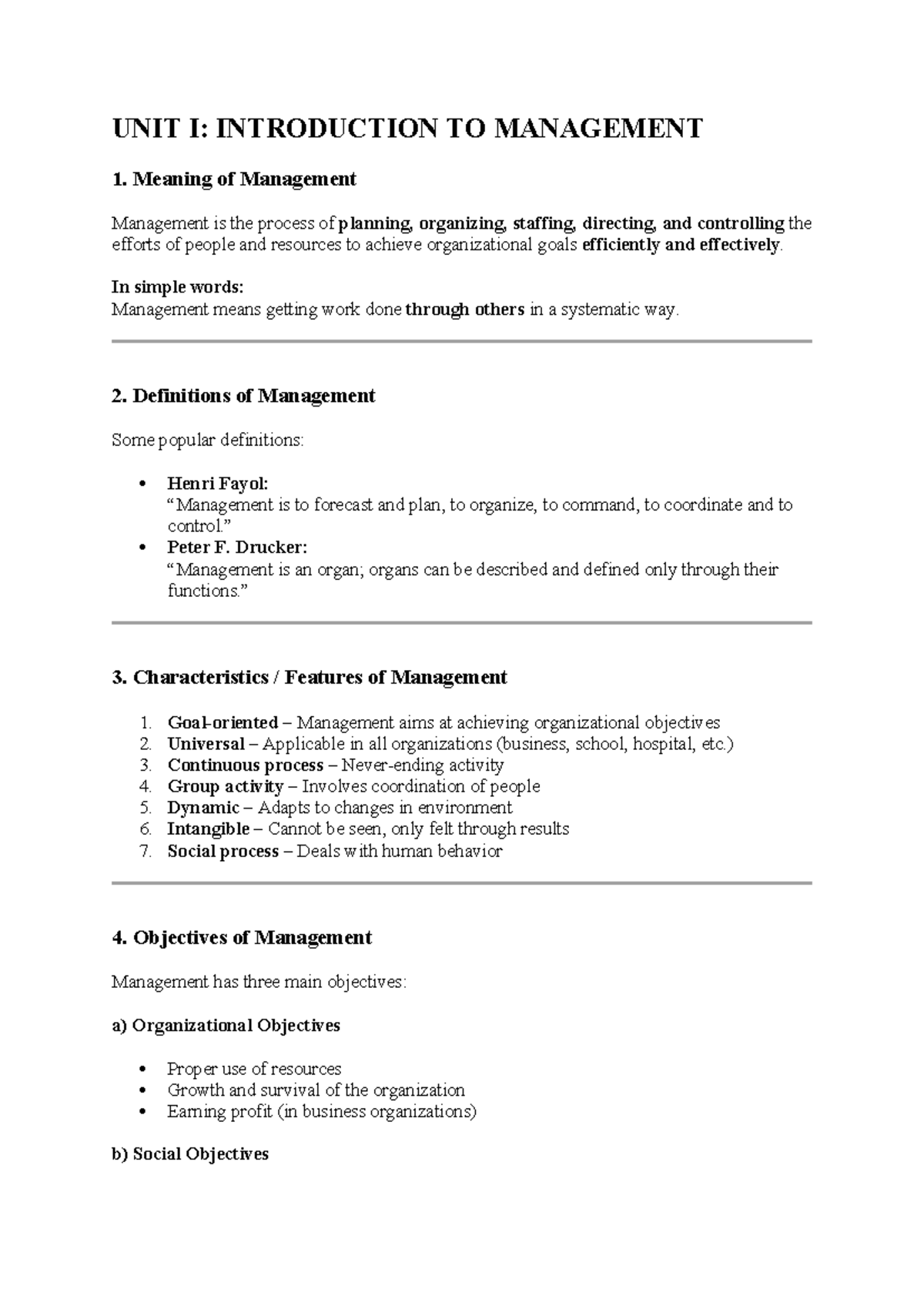 Principles of Management (Semester 1): Comprehensive Study Notes - Studocu