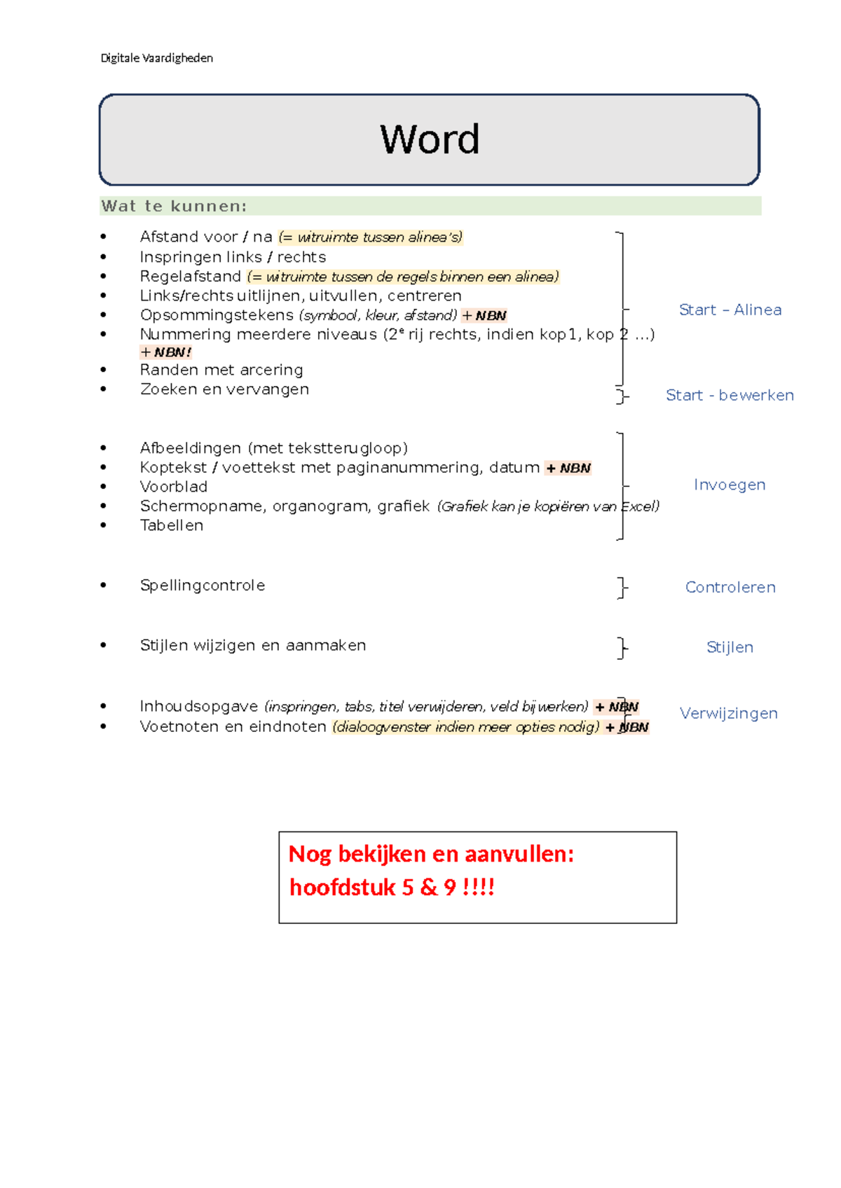 SV - Word - Samenvatting van Digitale Vaardigheden en Functies - Studocu