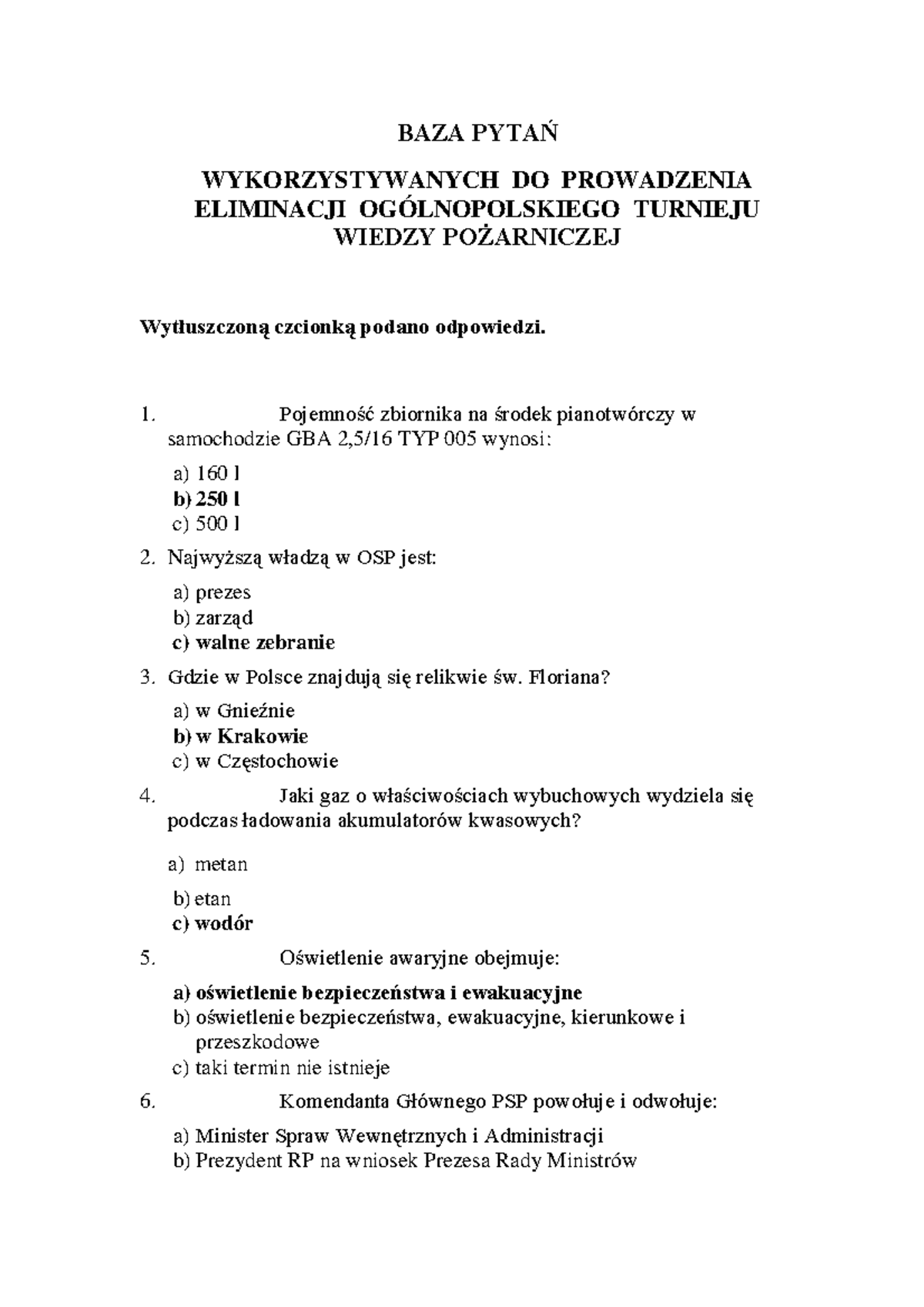 Baza Pytan Testowych do Konkursu Wiedzy Pożarniczej 2023 - Studocu