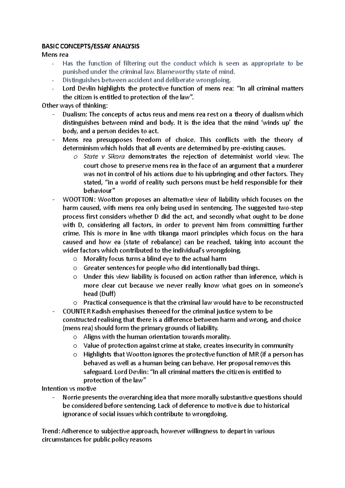 Mens Rea Study Guide: Key Concepts and Analysis for Law Students - Studocu
