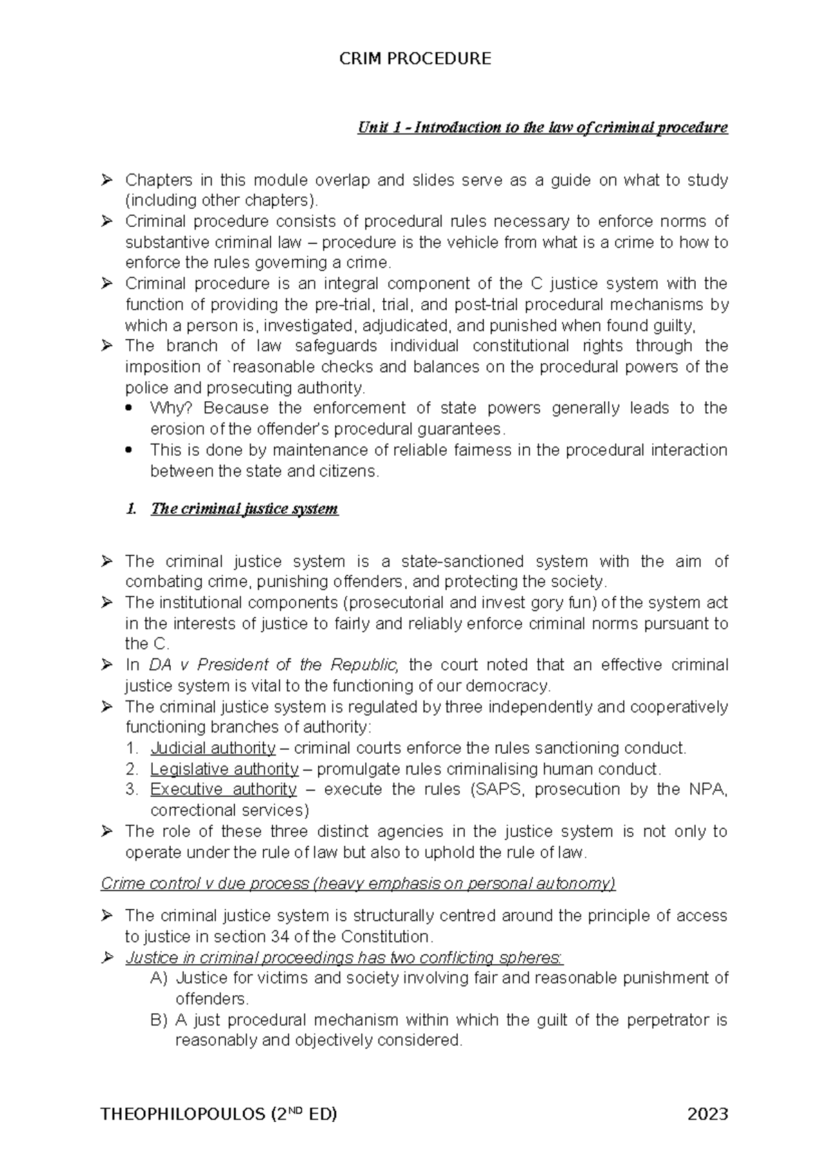 CRIM PROCEDURE Unit 1: Intro to Criminal Law & Justice System Overview ...