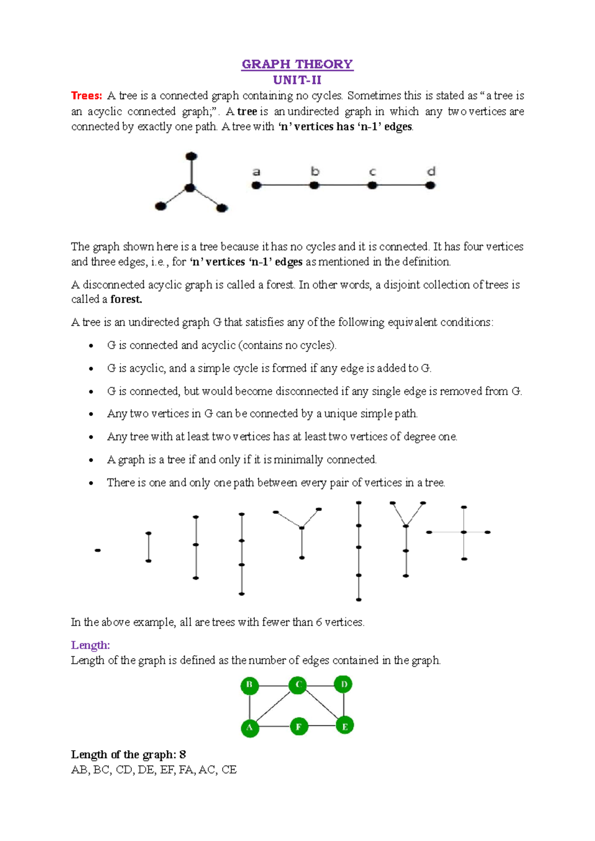 Graph Theory - Unit-II Notes: Understanding Trees and Their Properties ...