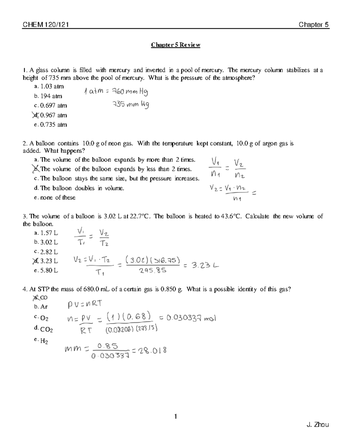 CHEM Chapter 5 Review: Gas Laws and Kinetic Theory Concepts - Studocu