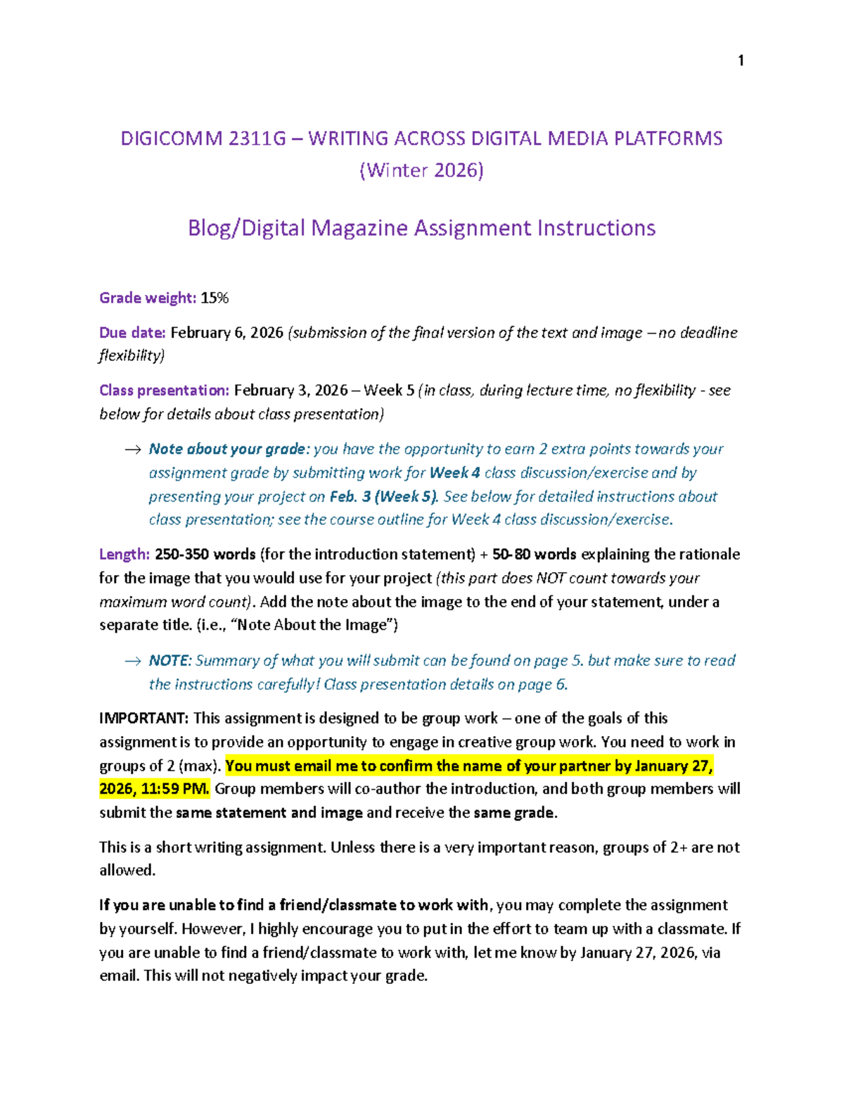 DIGICOMM 2311G Magazine Assignment Instructions (Winter 2026) - Studocu