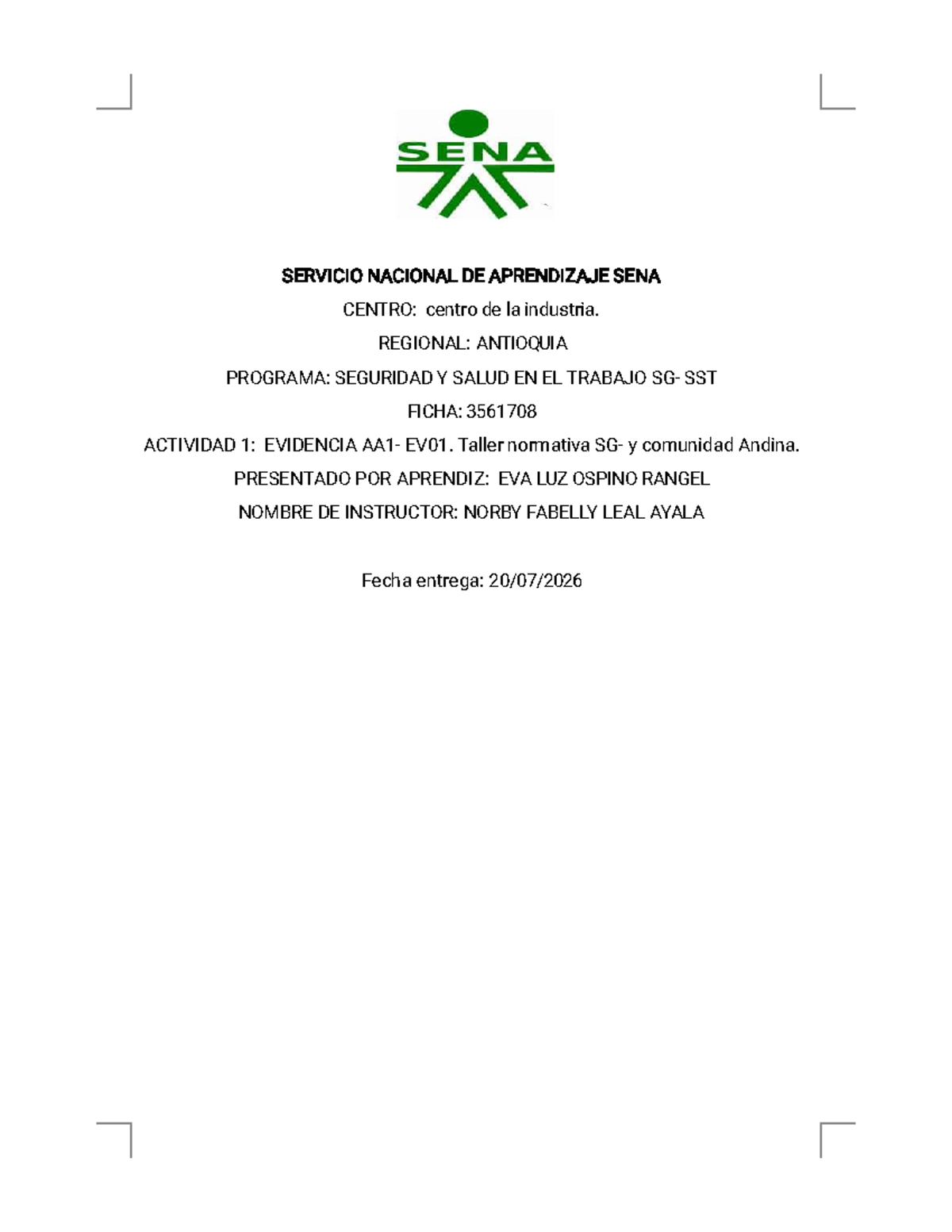 Taller Normativa y Comunidad Andina en SST - SENA 3561708 - Document Preview