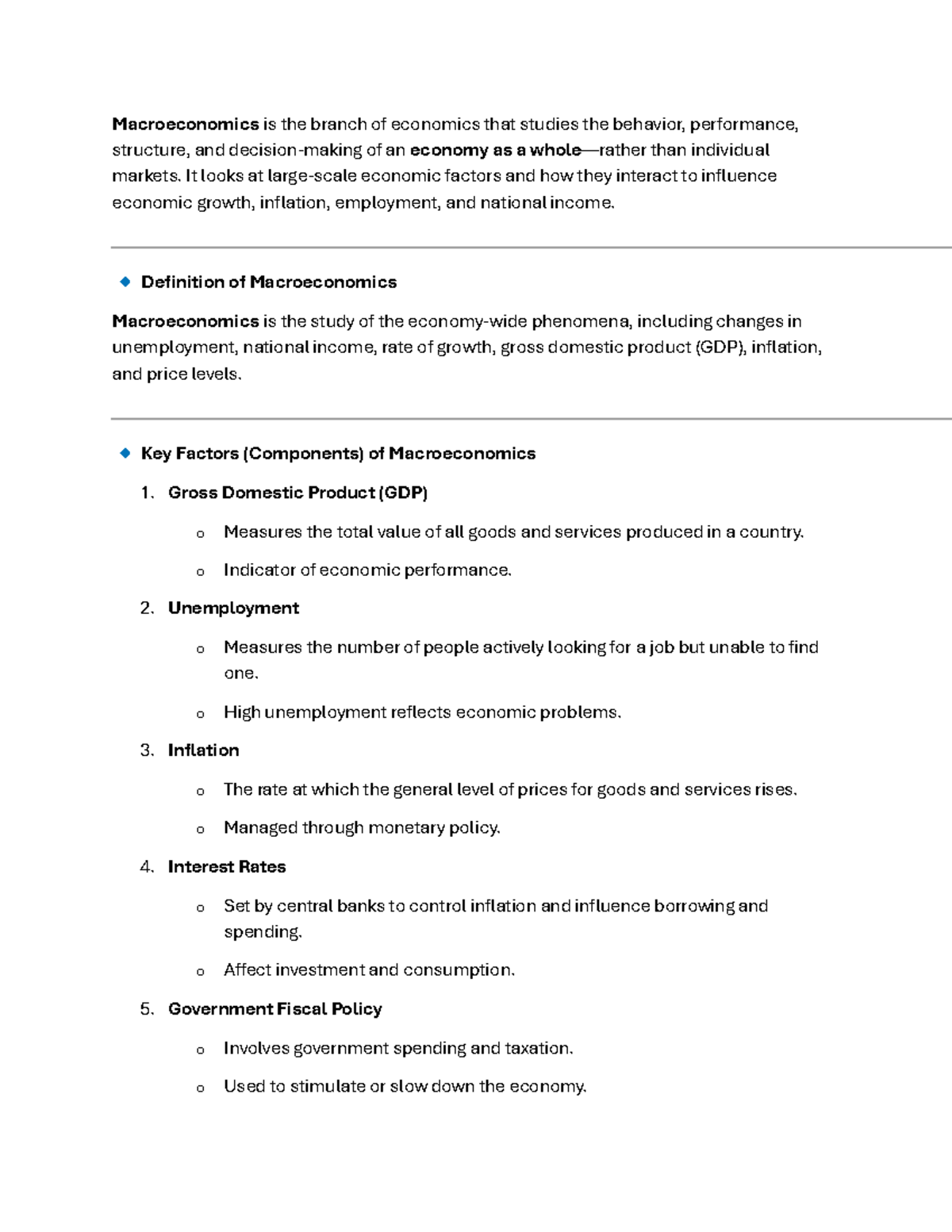 Macroeconomics Overview: Key Factors and Economic Indicators - Studocu
