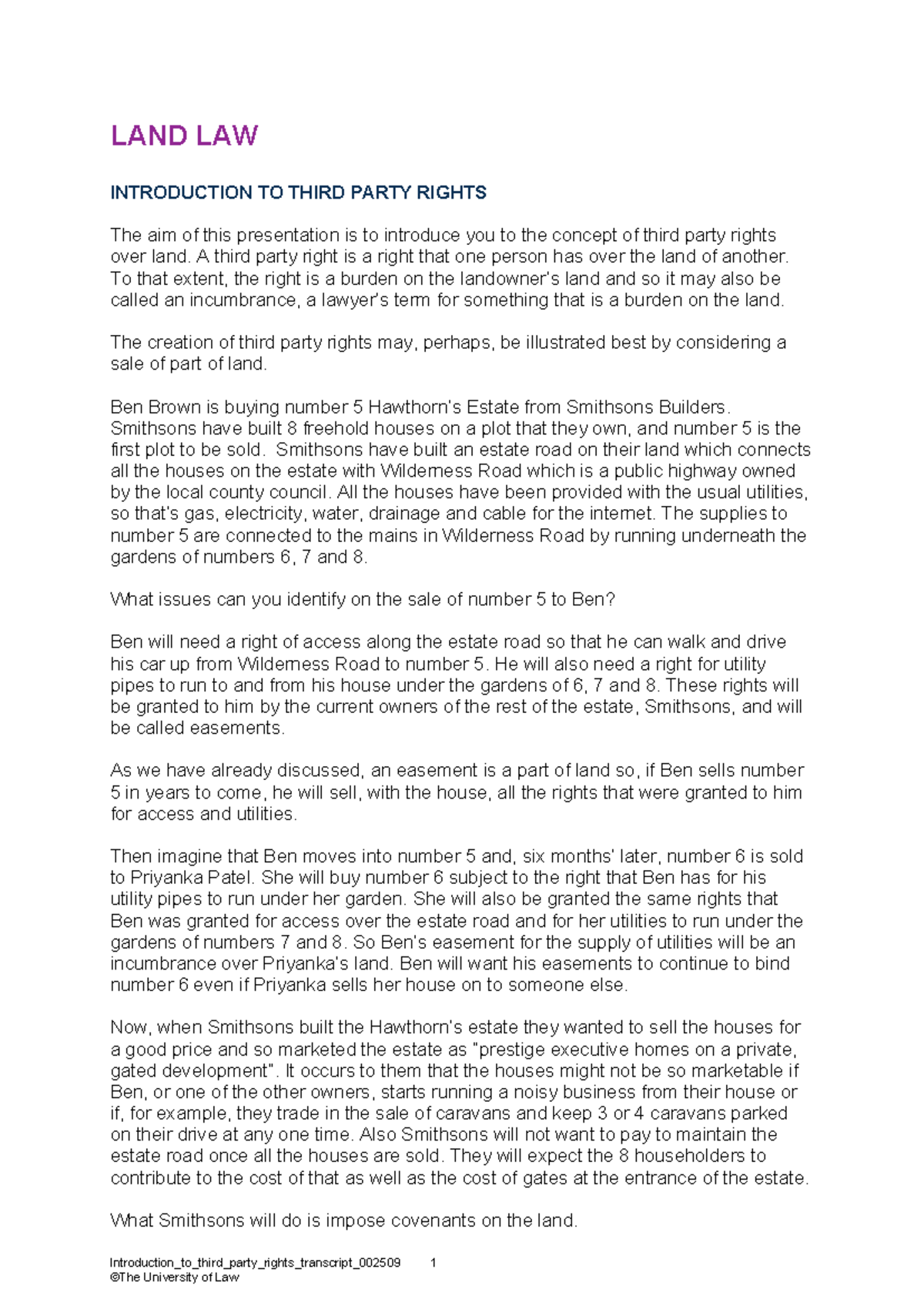 Introduction to third party rights transcript 002509 - LAND LAW ...