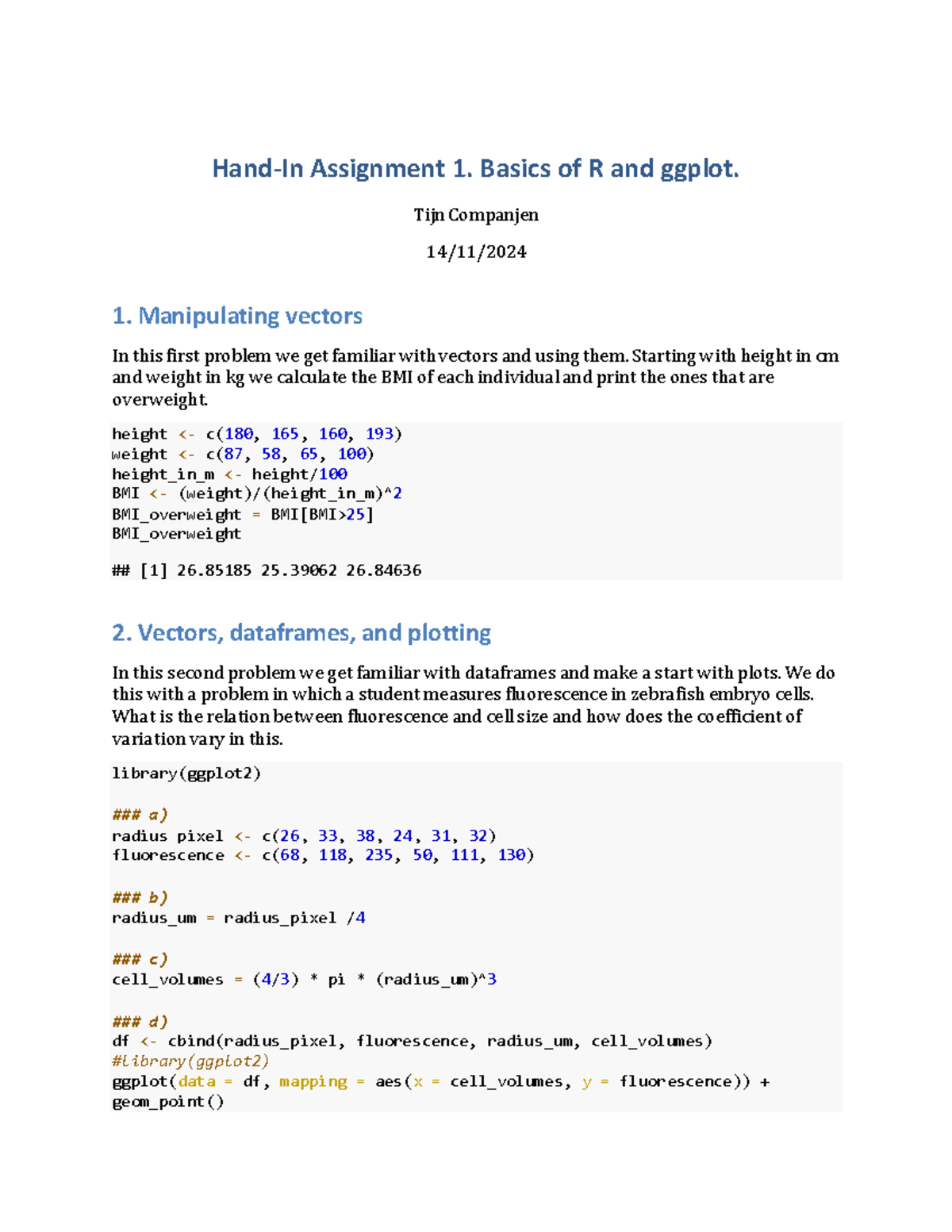 Assignment 1: Basics of R & ggplot - Vectors & Dataframes - Studeersnel