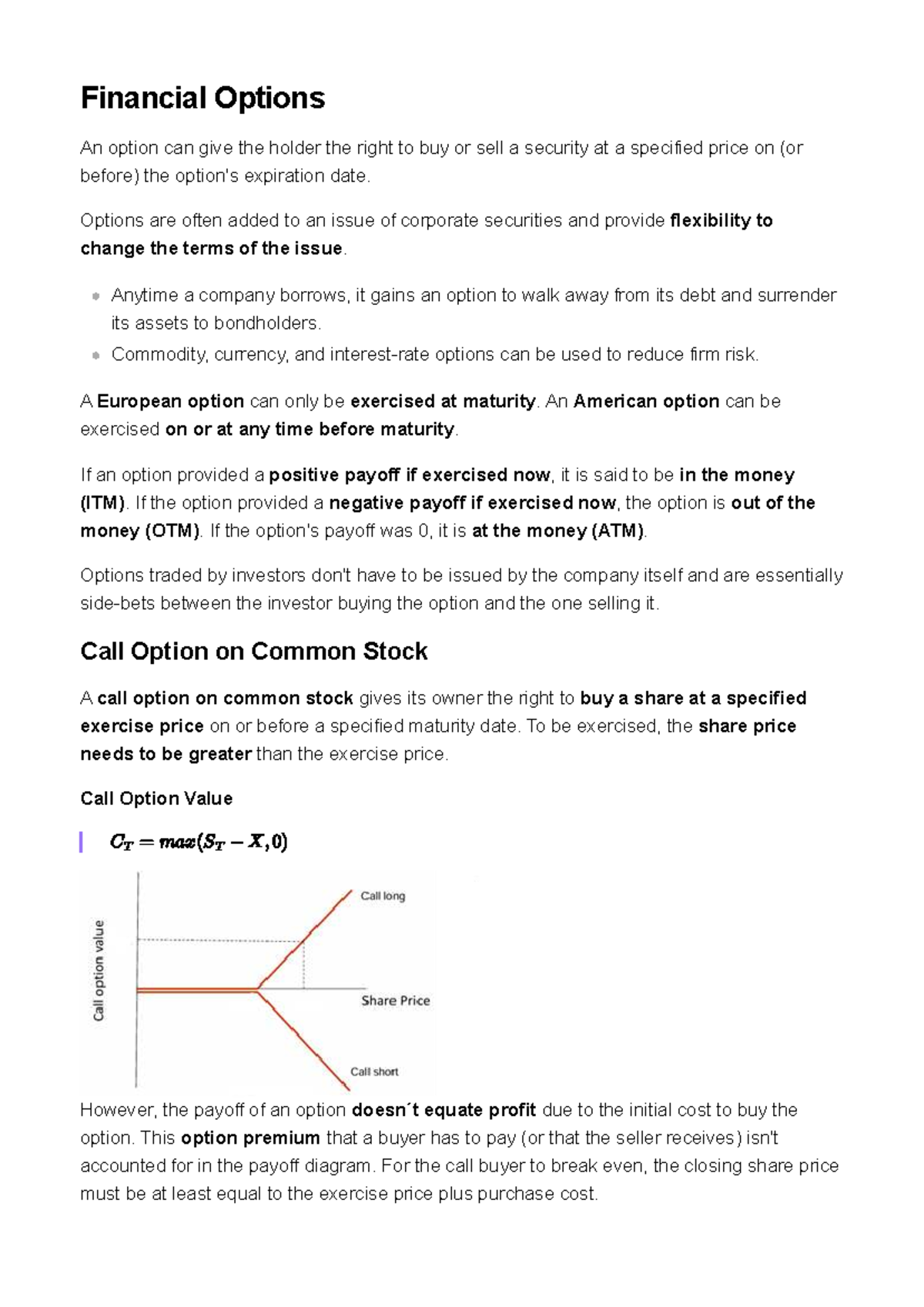 Financial Options: Understanding Call and Put Options in Depth - Studocu