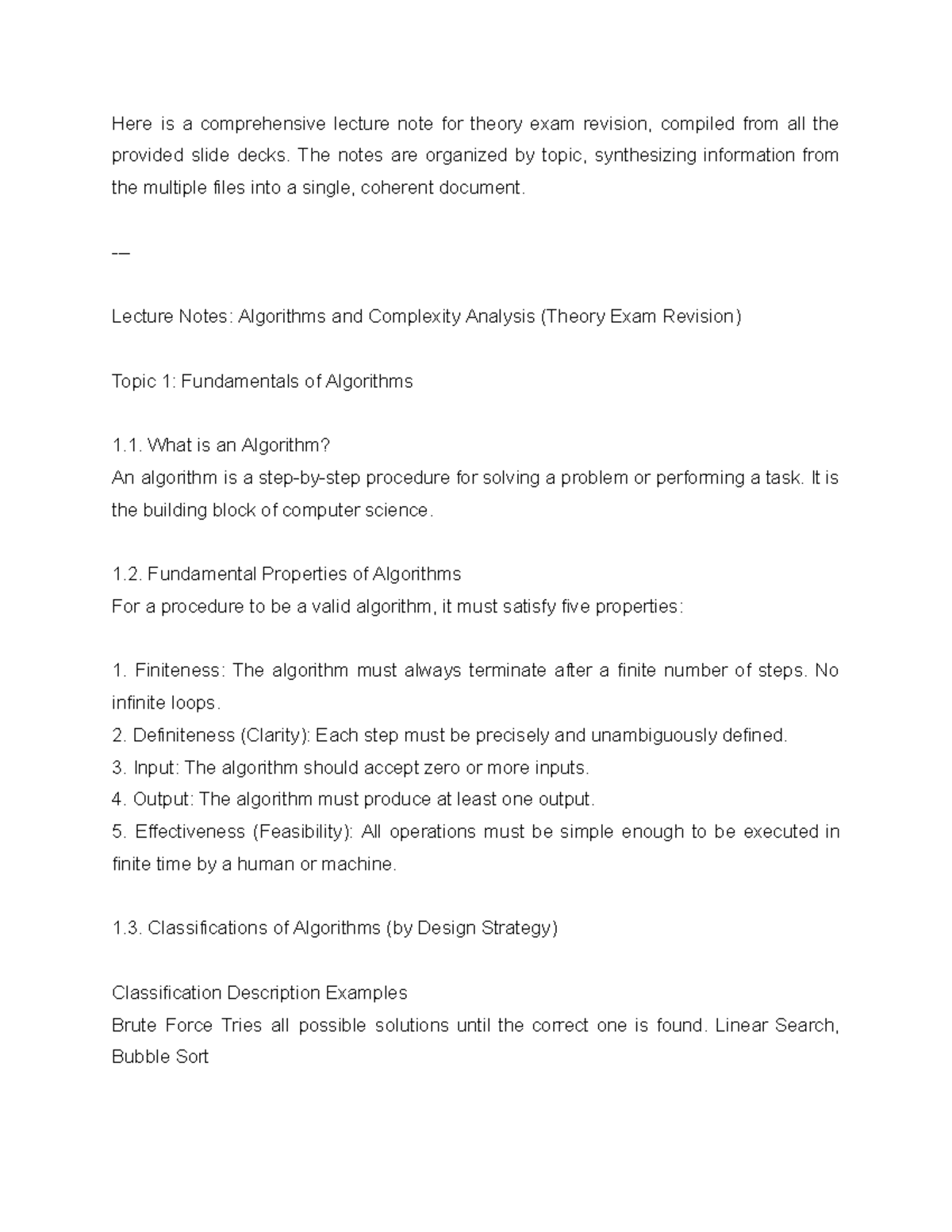 Algorithm Notes: Comprehensive Theory Exam Revision (CS101) - Studocu