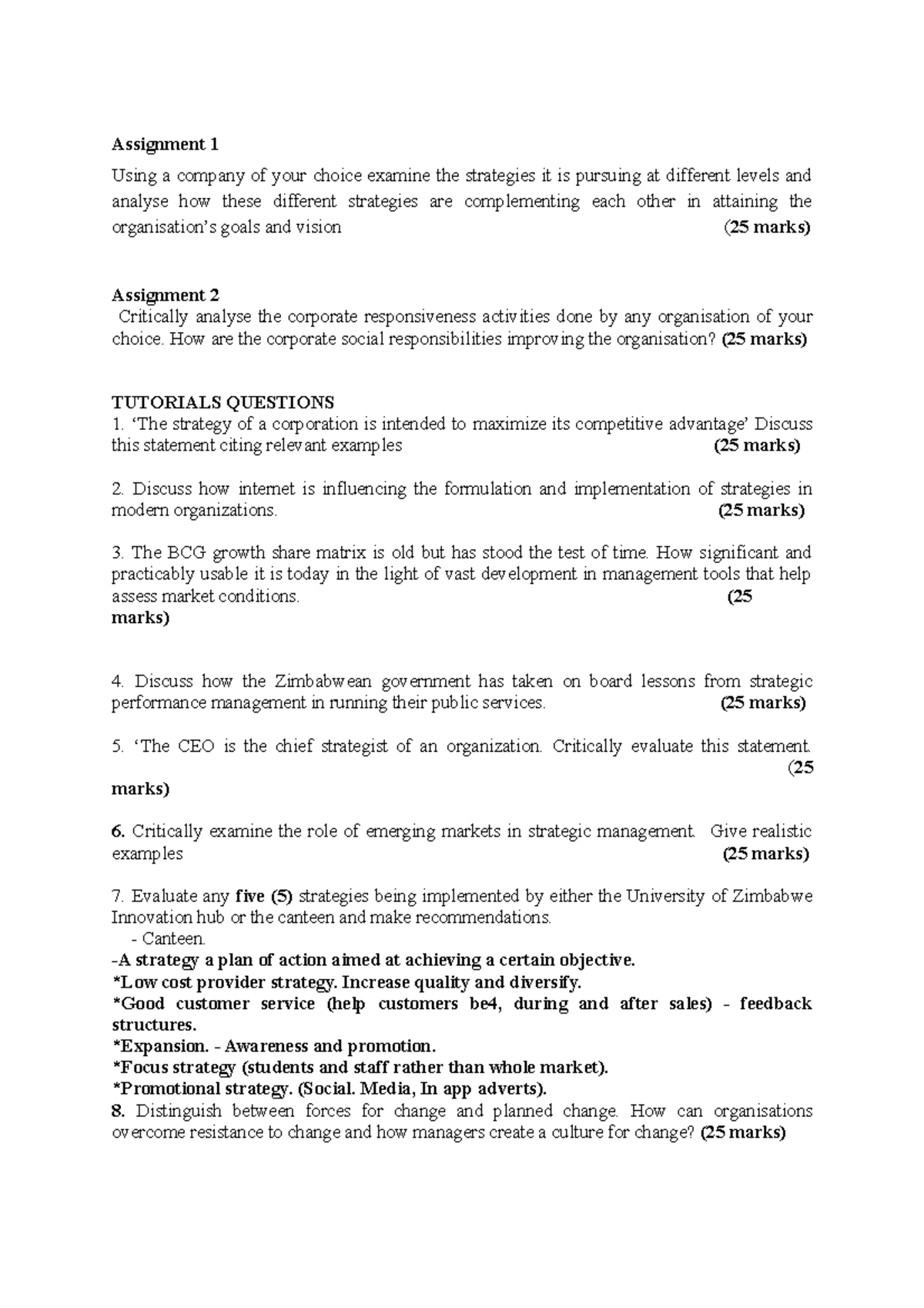 Strategic Management 11 2023: Comprehensive Study Questions and ...