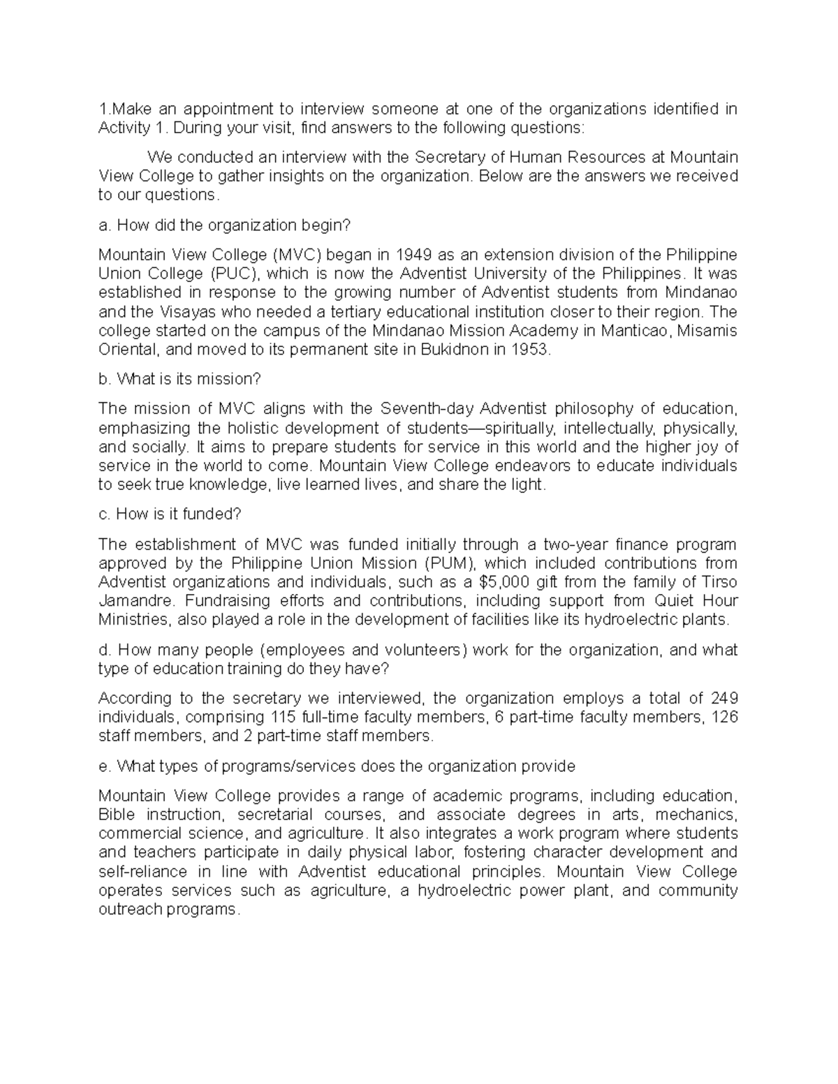 Group 2 (2nd Activity) - .... - 1 an appointment to interview someone ...