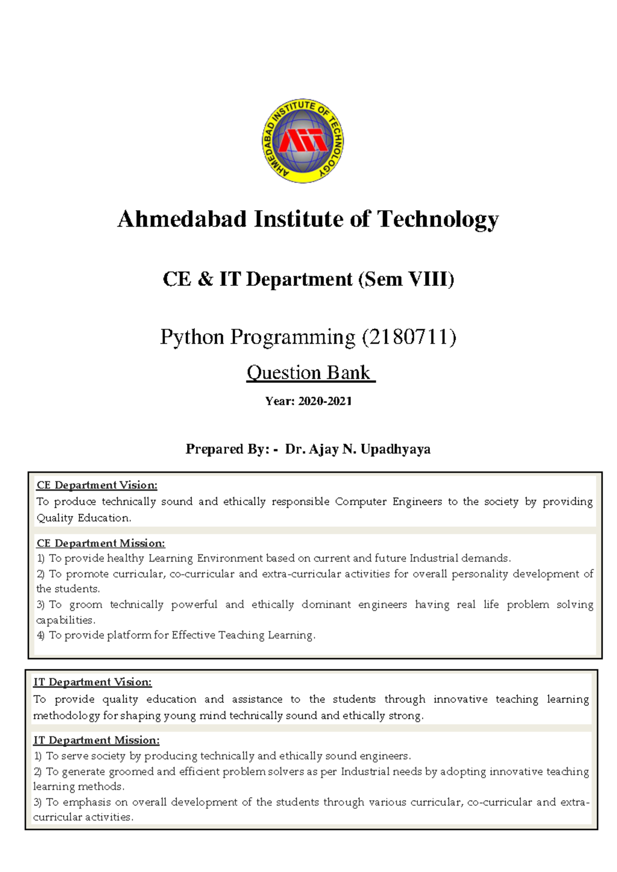 6.PP Question Bank - ffdstgtuhghjuhgfgfdg - CE & IT Department (Sem ...