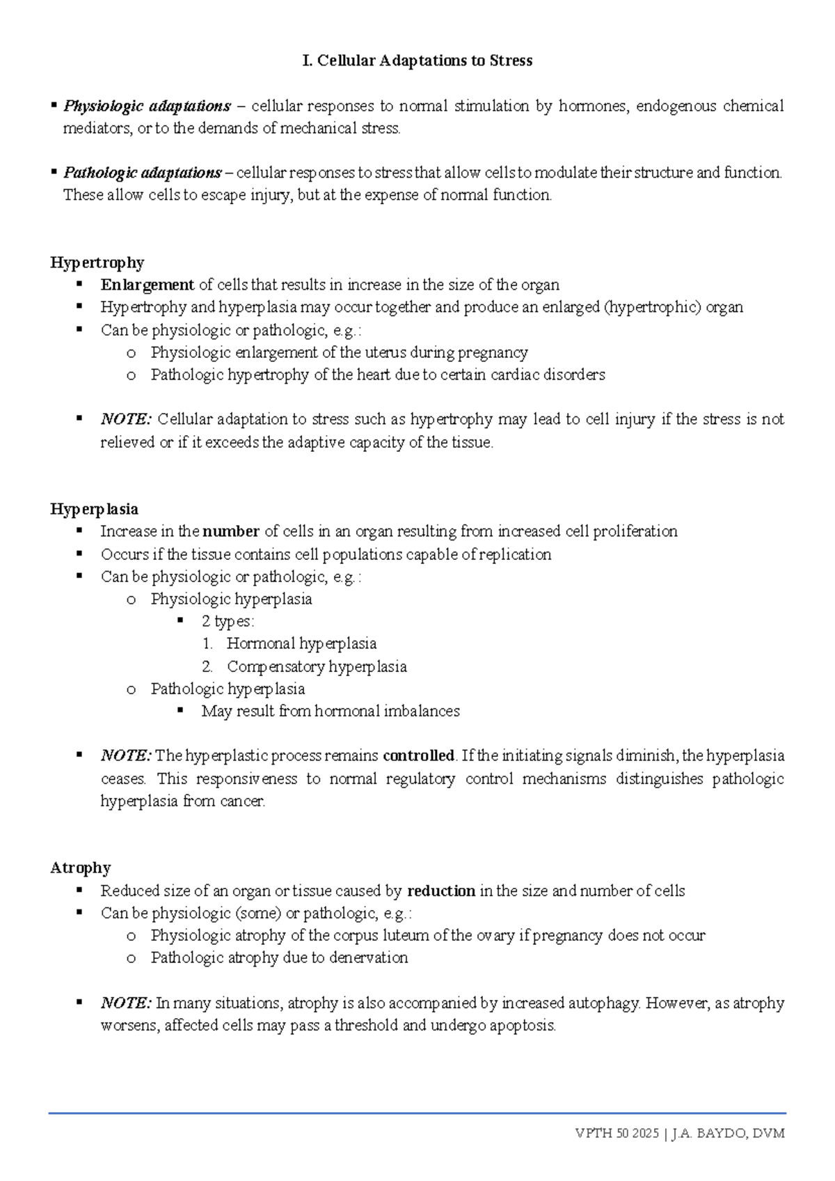 RA2 Key Points on Cellular Adaptations, Accumulations & Aging - Studocu